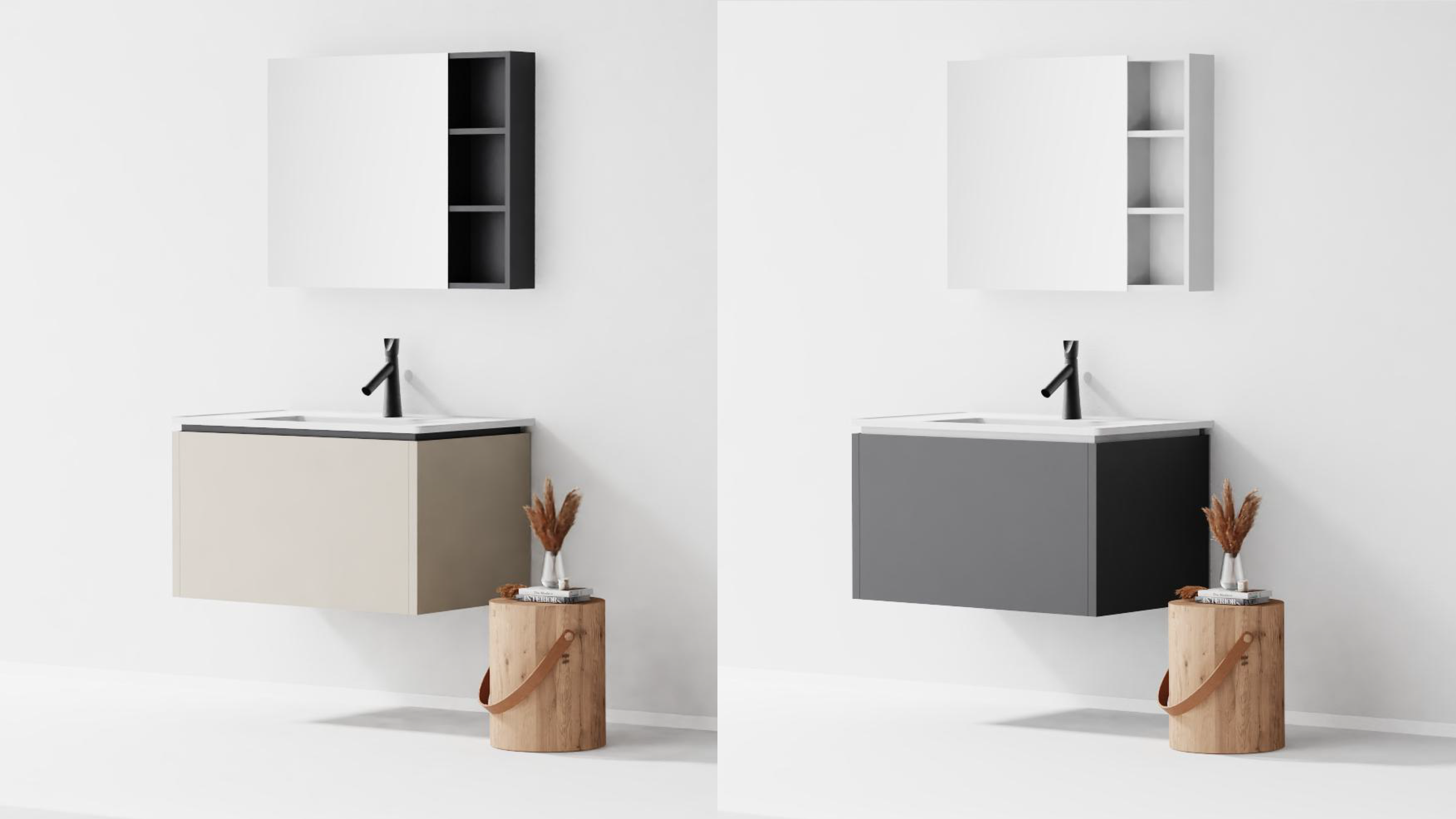 bathroom cabinet; bathroom mirror，