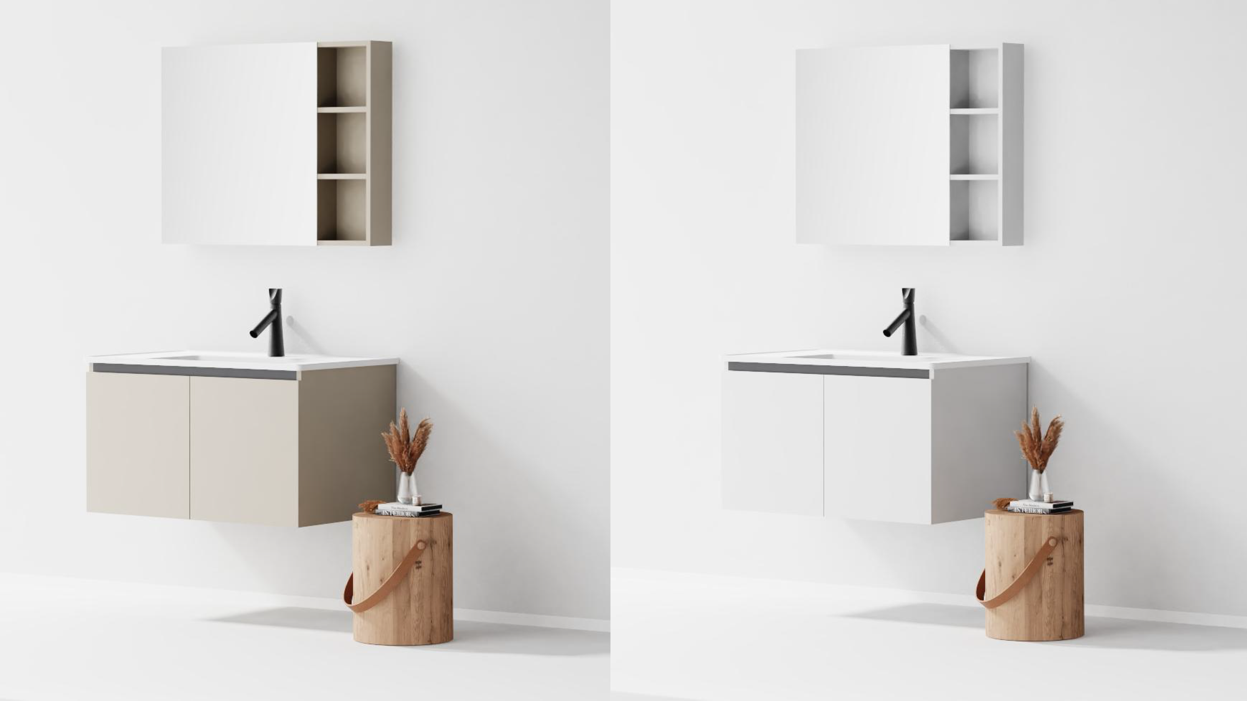 bathroom cabinet; bathroom mirror，