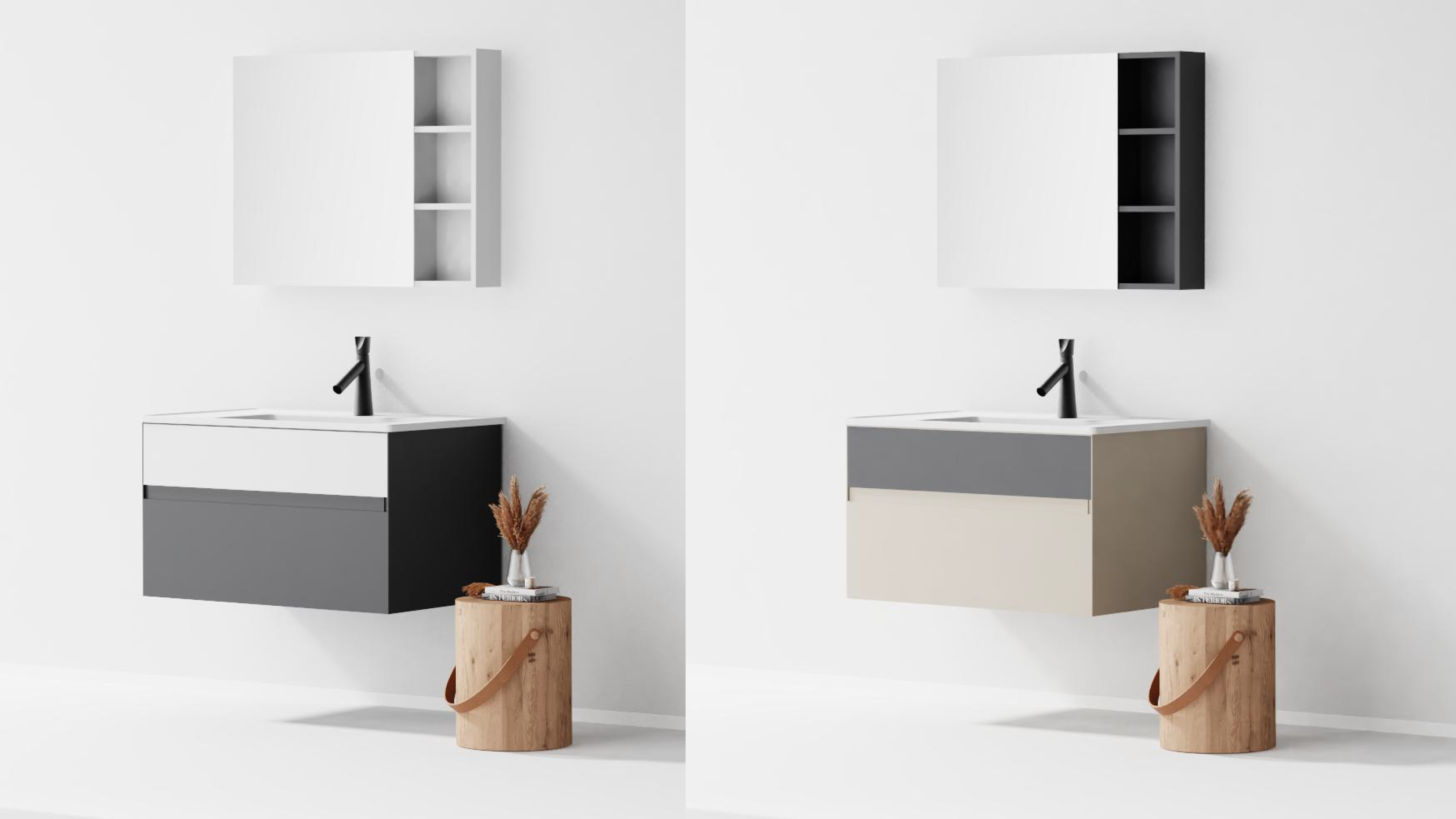 bathroom cabinet; bathroom mirror，