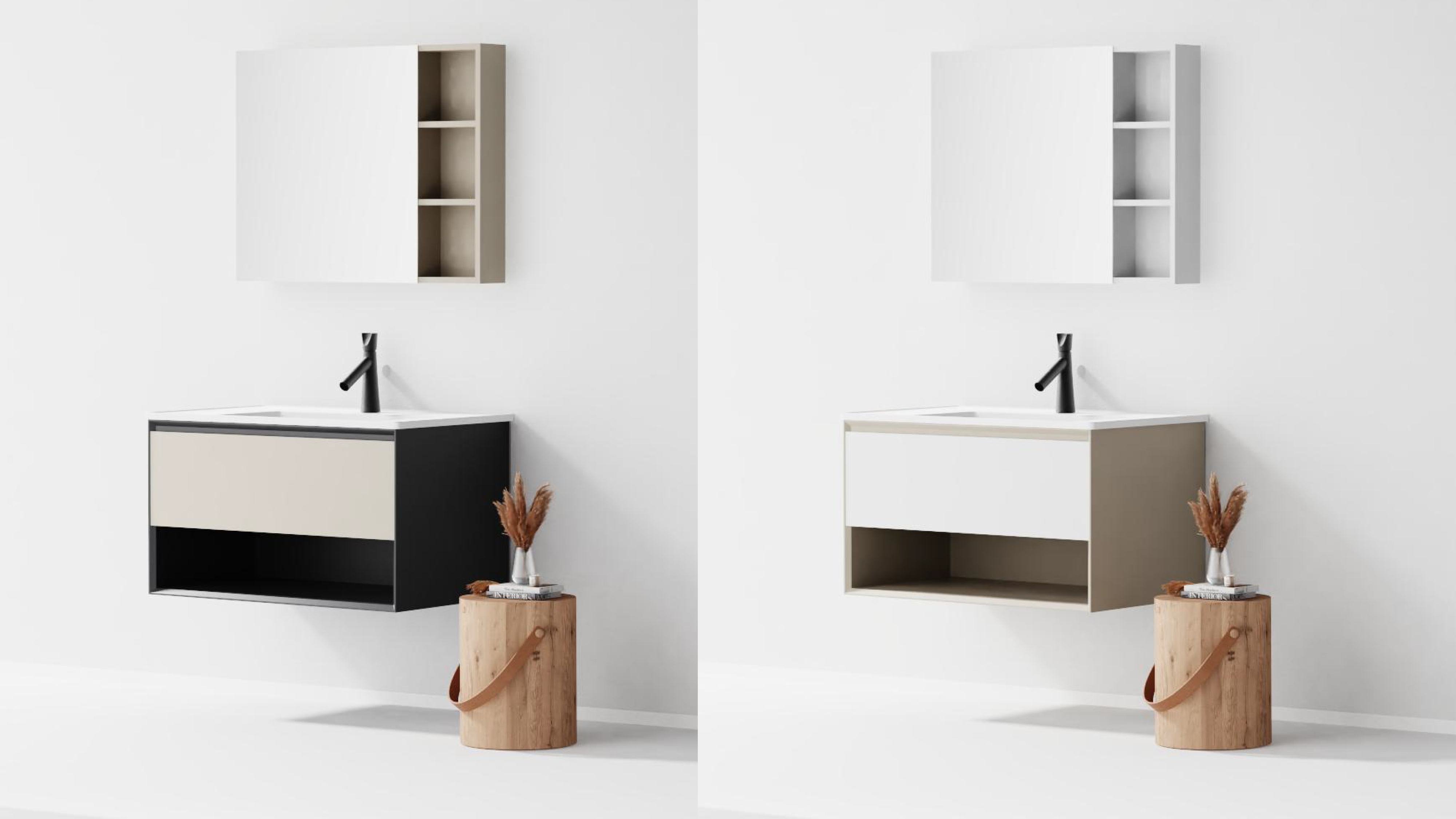 bathroom cabinet; bathroom mirror，