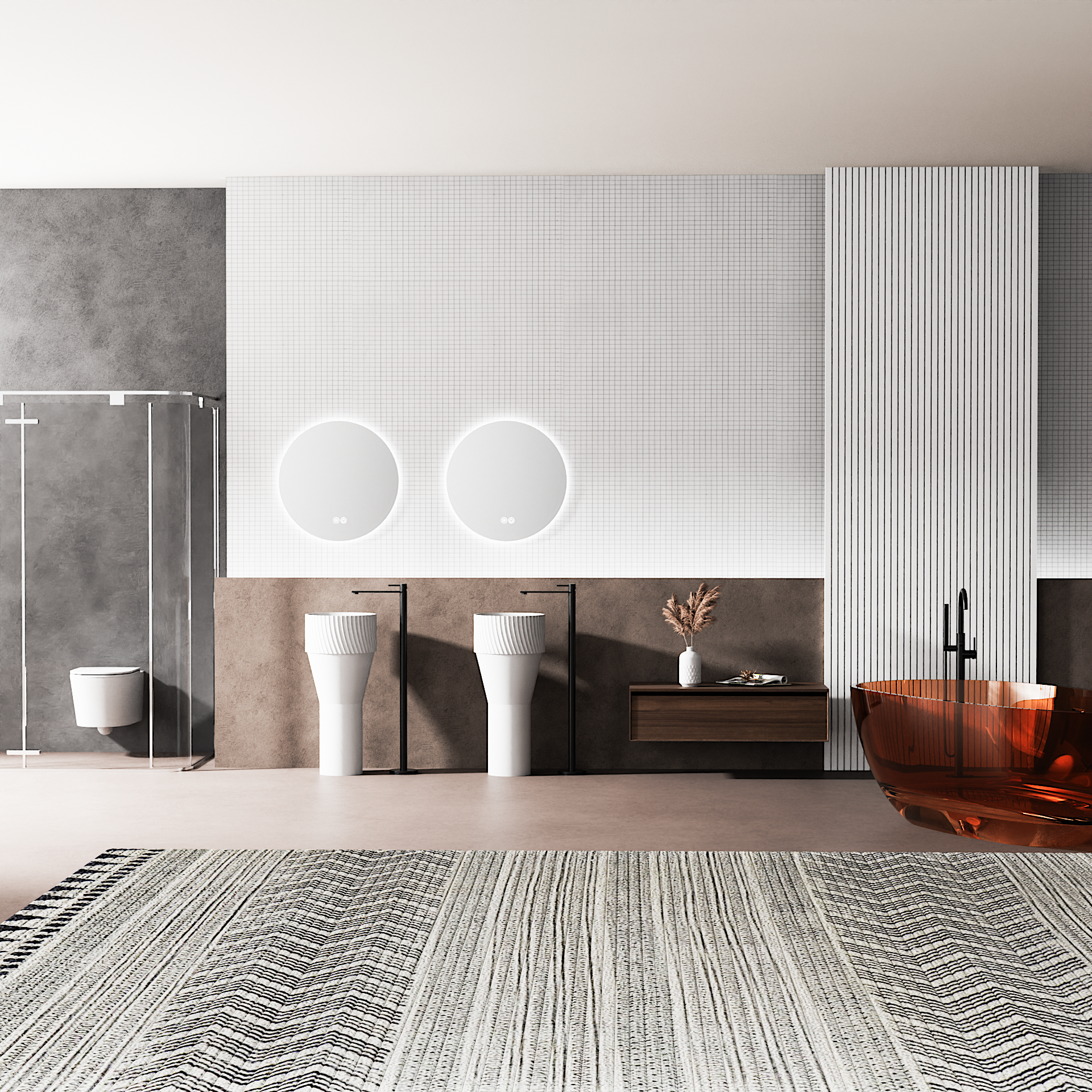 Column basin; basin; faucet; bathtub; bathroom cabinet; shower room，