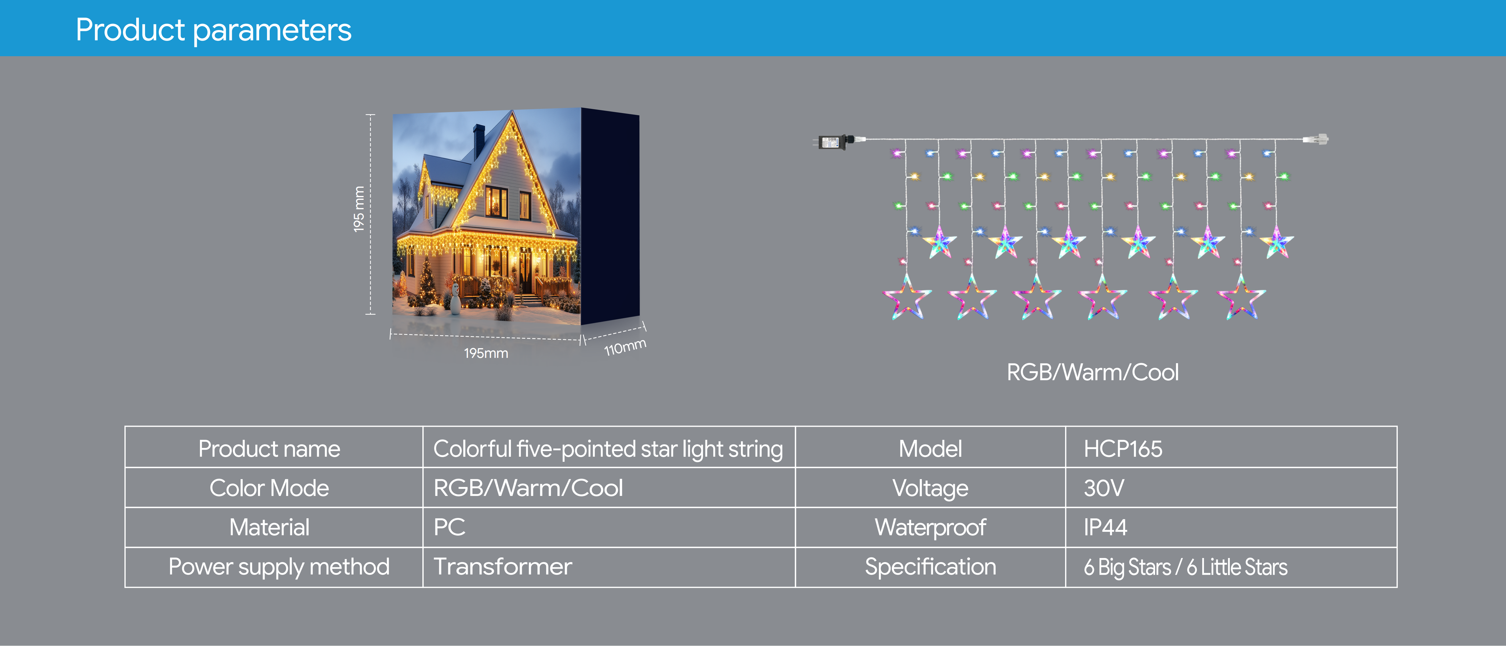 color five-pointed star，Magic Light String，