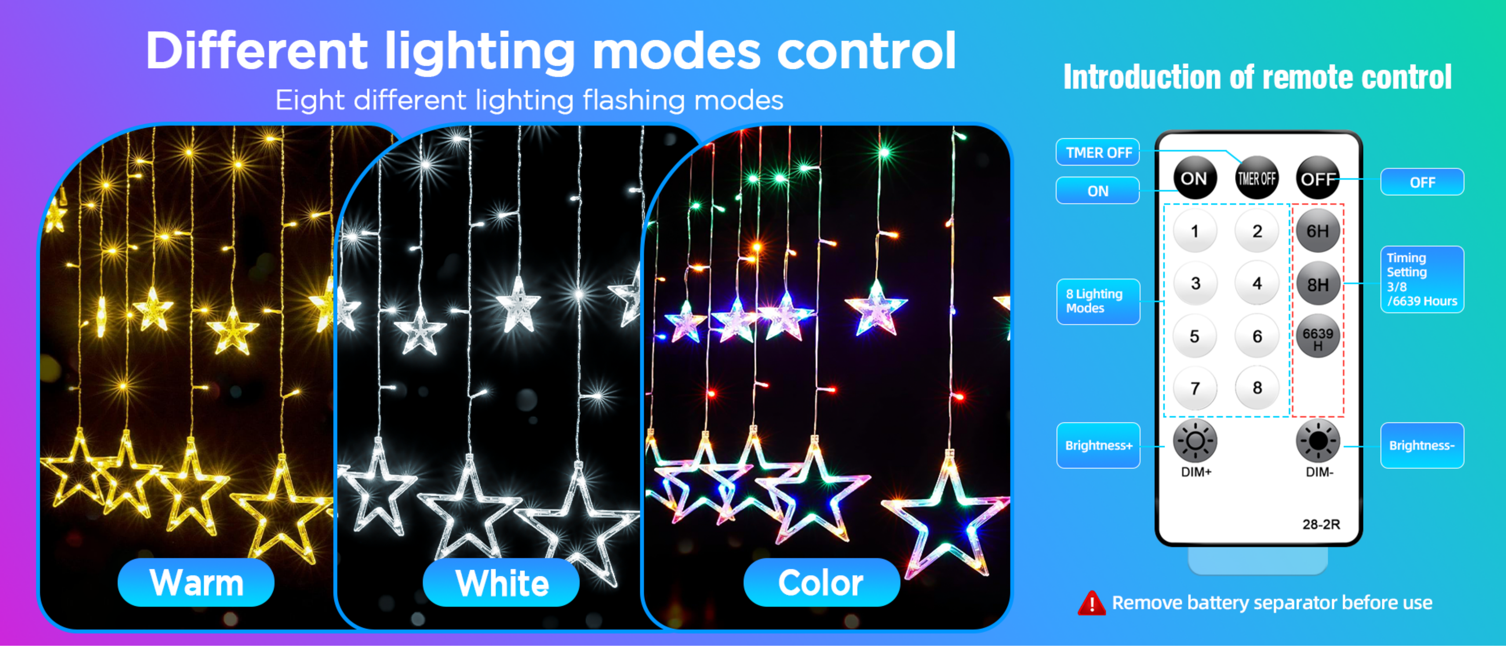 color five-pointed star，Magic Light String，