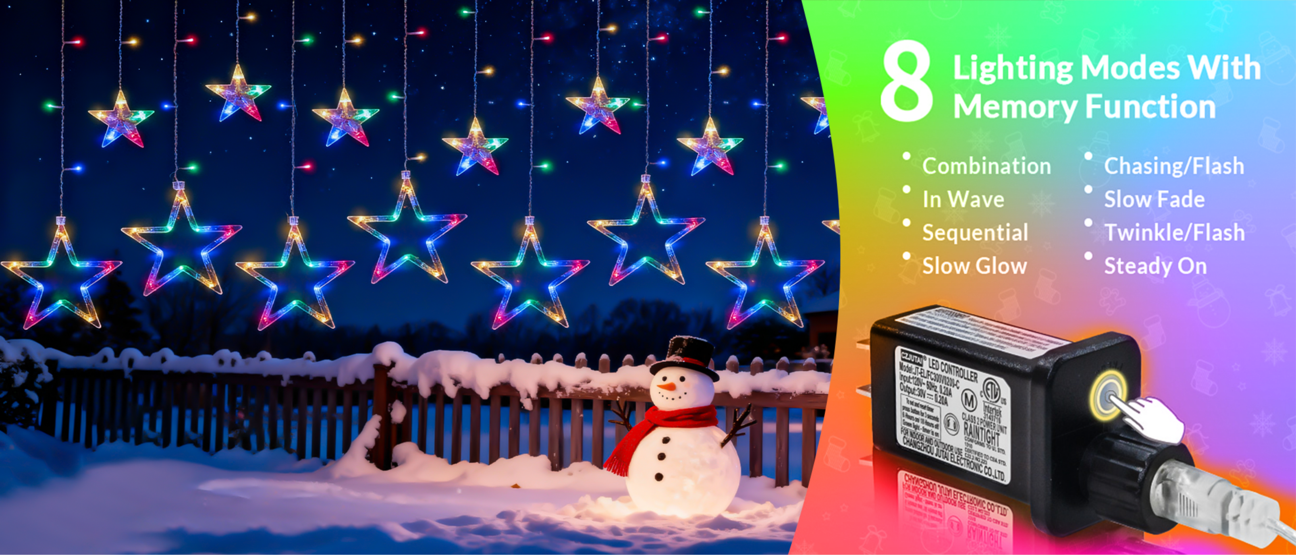 color five-pointed star，Magic Light String，