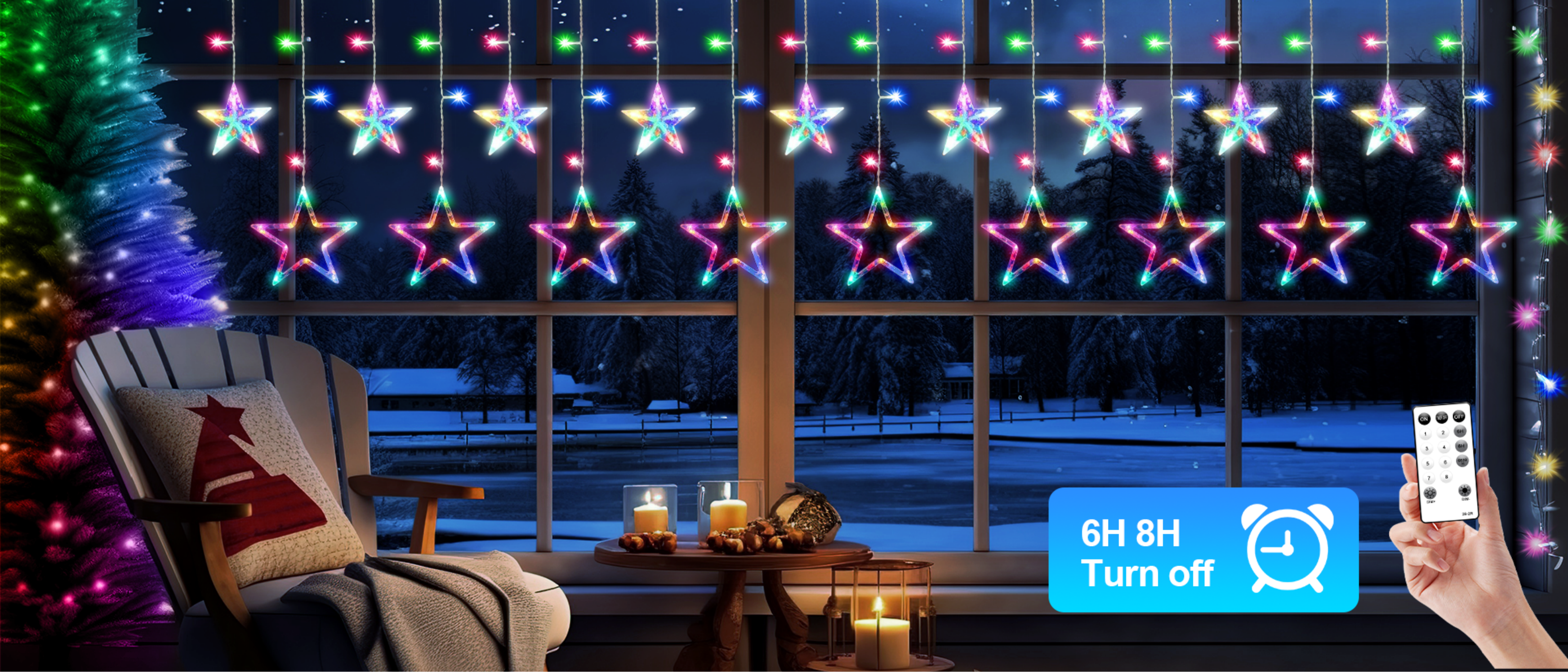 color five-pointed star，Magic Light String，