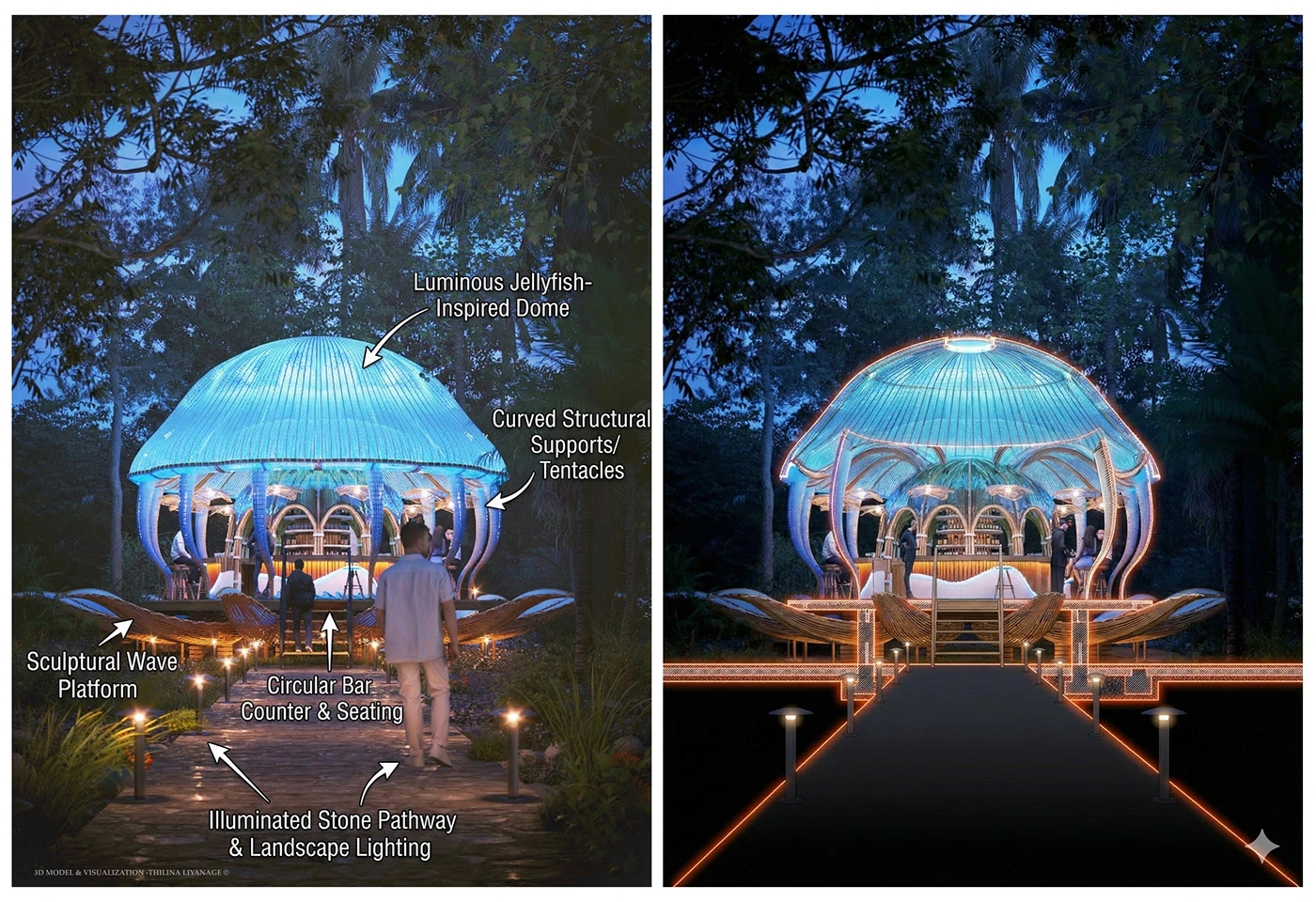 Rest place，golden moment，light emitting structure，The Concept Bar，jellyfish，