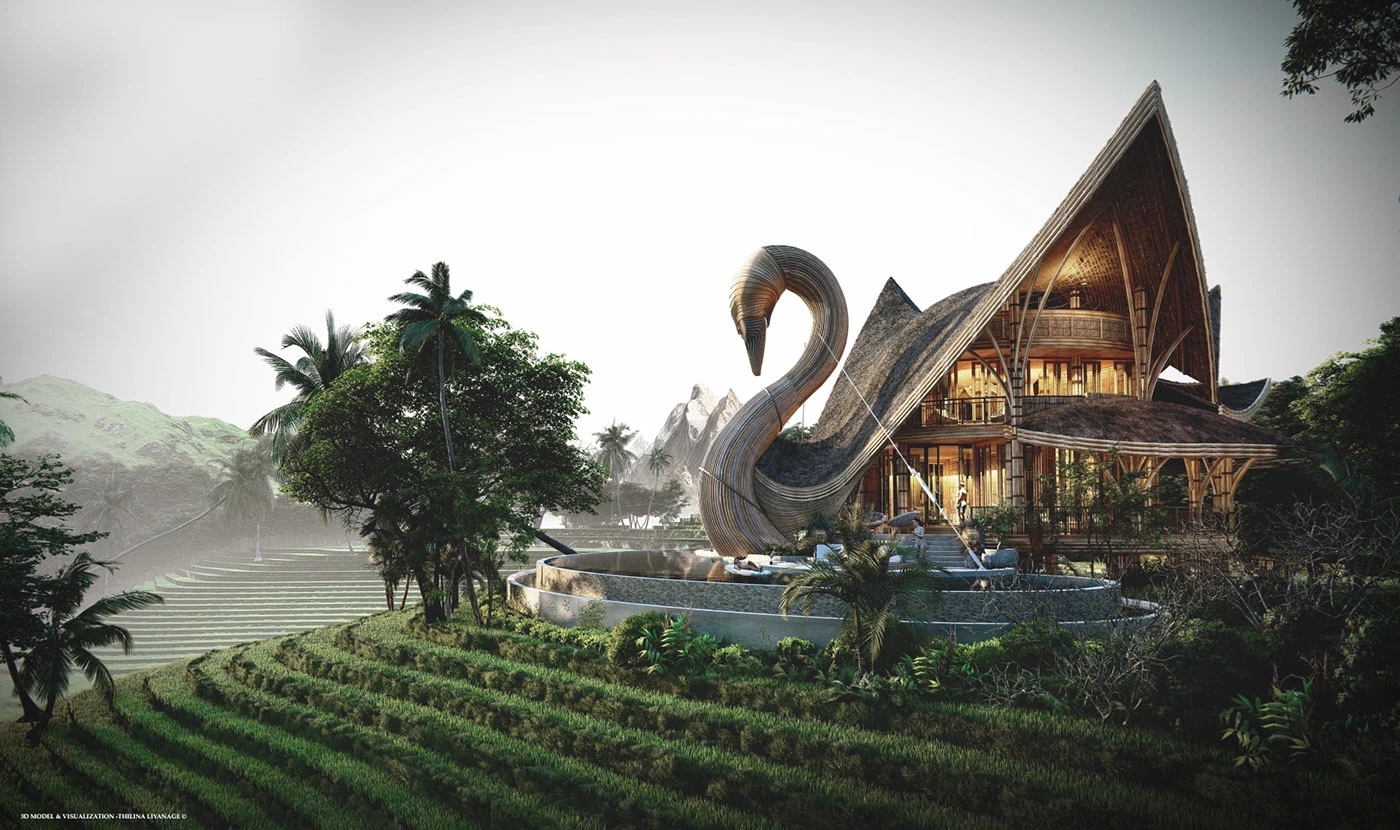 Resort Hotel，Swan shape，Rest place，Swimming Pool，