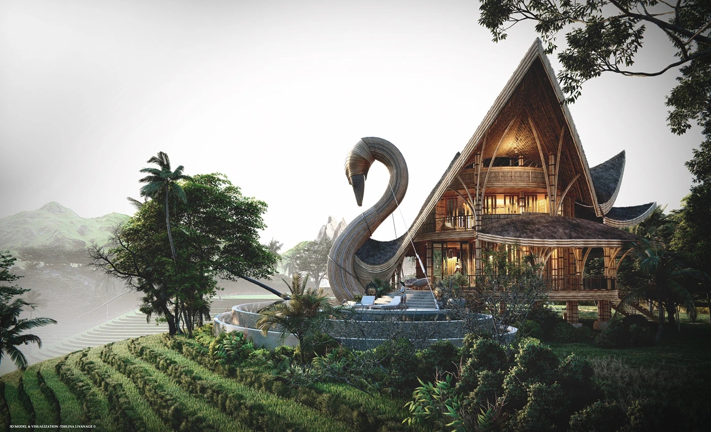 Resort Hotel，Swan shape，Rest place，Swimming Pool，