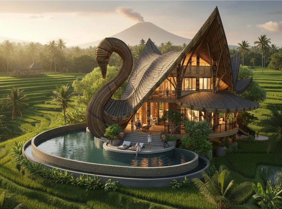 Resort Hotel，Swan shape，Rest place，Swimming Pool，