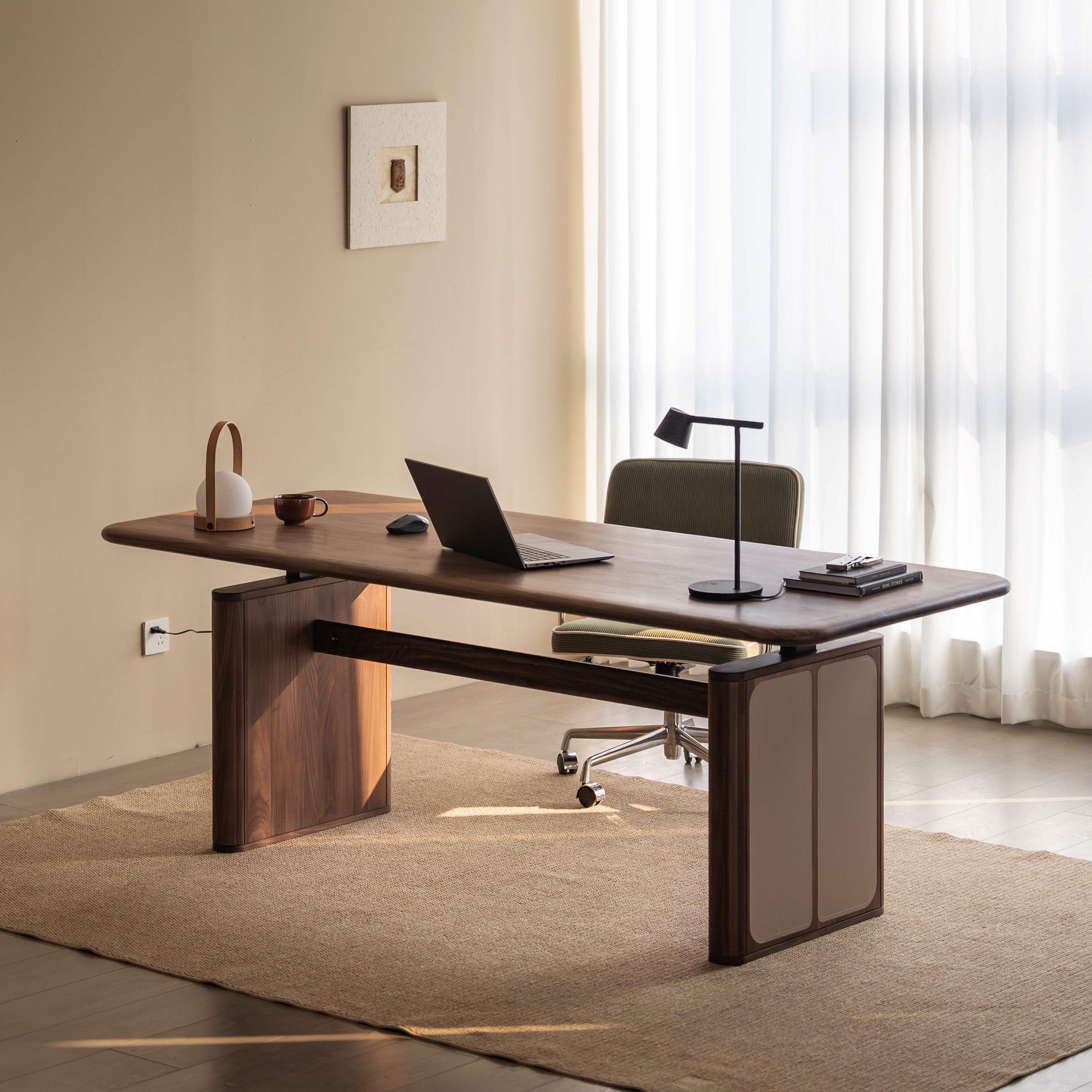 Desk design，furniture design ，Residential Furniture，Solid wood furniture，Black walnut furniture，Lifting table，Original design，