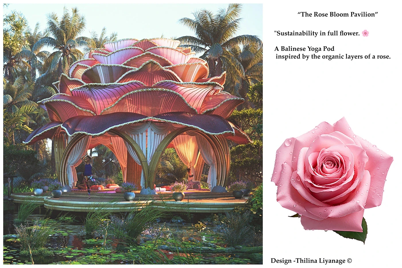 Rose Bloom Pavilion，rose petals，bamboo arch dome，Geometric design，Rest place，