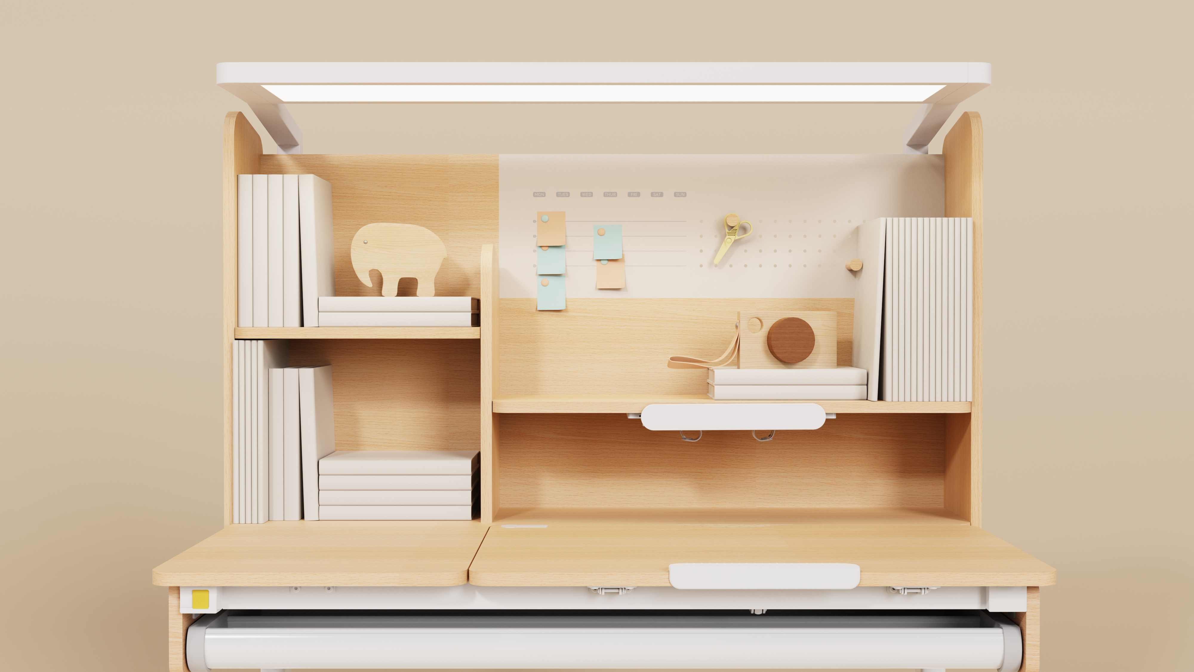 Learning table，Children's desk，furniture design ，Adjustable study table，Eye protection compartment ceiling lamp table integrated，Learning Zone，Integration of learning areas，