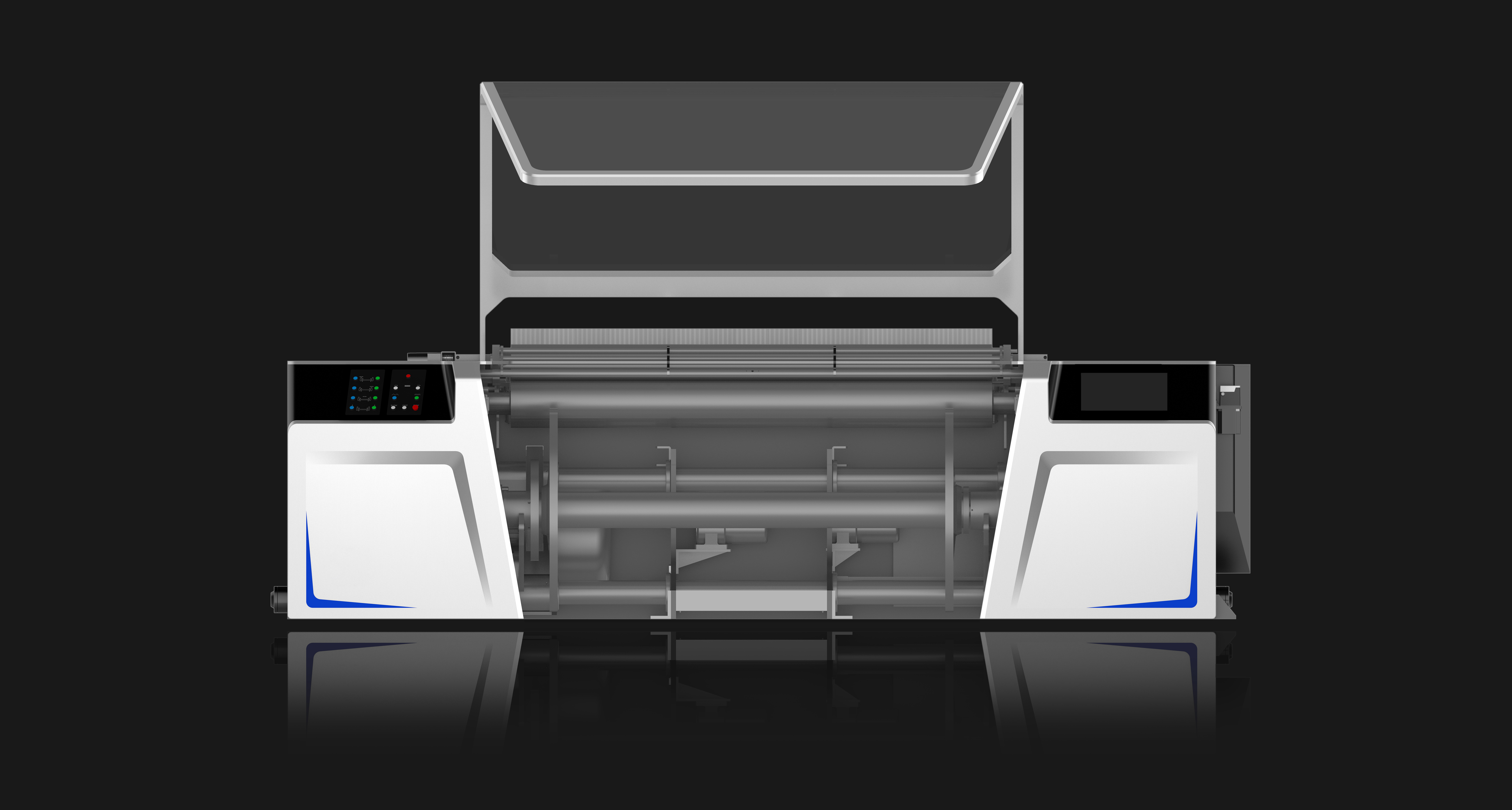Textile equipment，Textile Machinery Equipment Industrial Design，Shaft machine appearance modeling design，Sizing and Equipment Industrial Design，Suzhou Textile Equipment Modeling Design，Textile Equipment Design Case，Parallel shaft machine，Large equipment design，