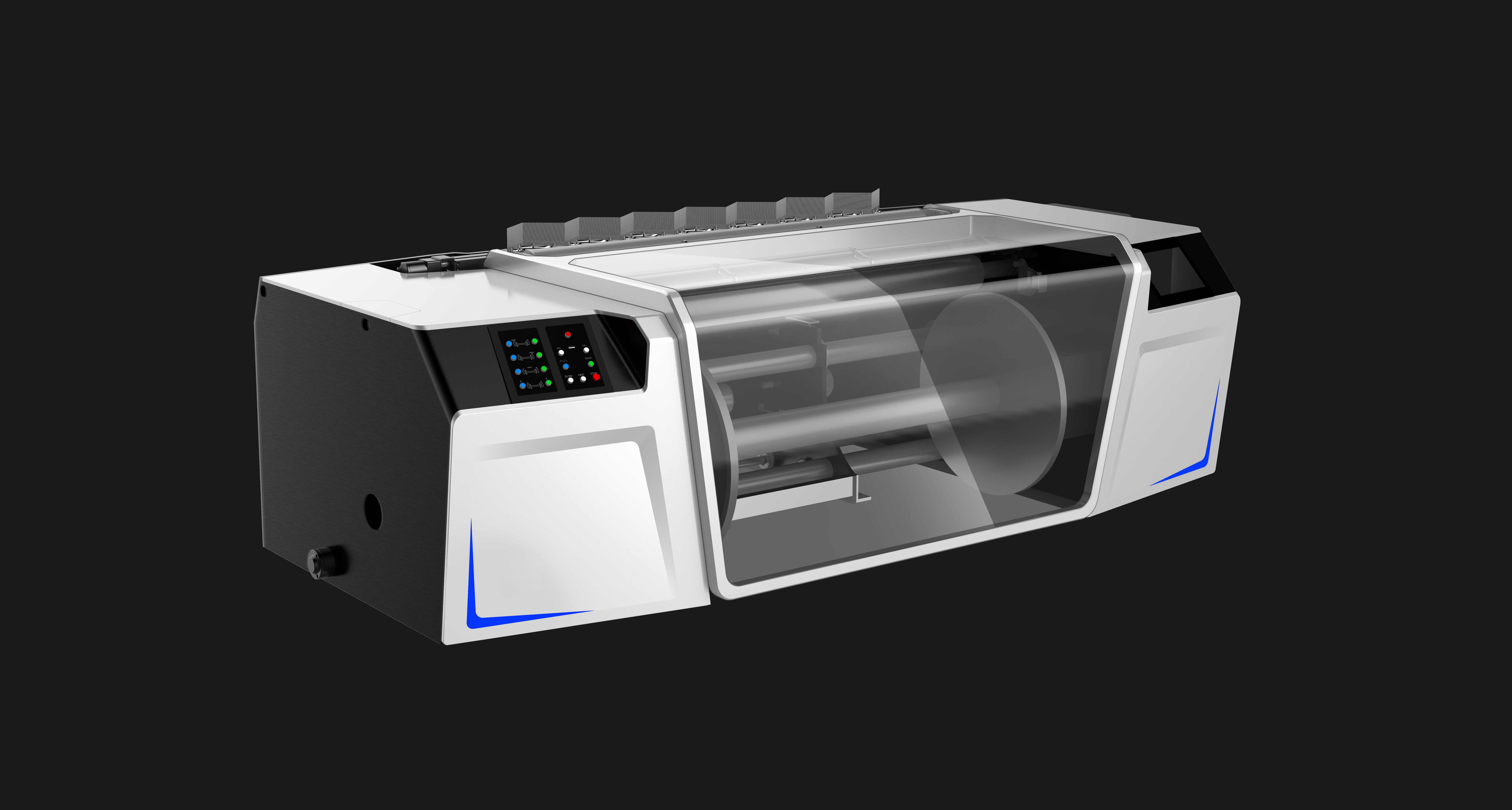 Textile equipment，Textile Machinery Equipment Industrial Design，Shaft machine appearance modeling design，Sizing and Equipment Industrial Design，Suzhou Textile Equipment Modeling Design，Textile Equipment Design Case，Parallel shaft machine，Large equipment design，