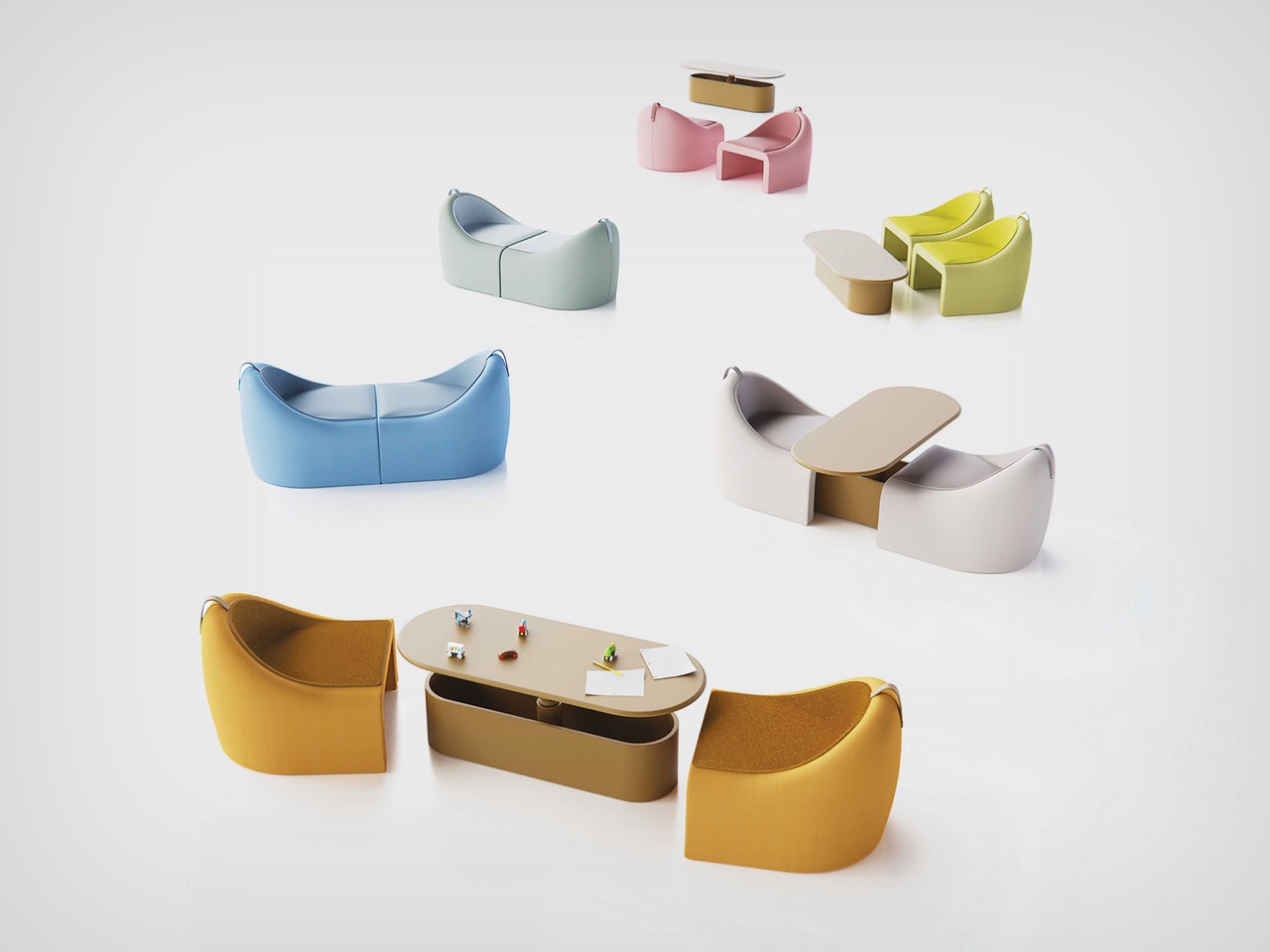 Twiny Sofa，Hidden table，Deformed furniture，Living room game table，Deformed furniture，