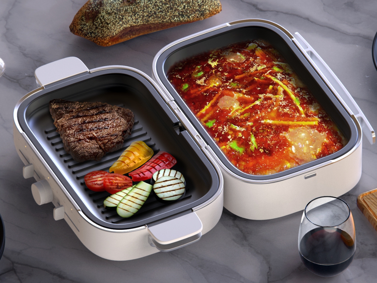 All-in-One，Steamed, roasted, fried, boiled and stewed，Countertop integration，multi-functional cooking，Concept kitchen electric，