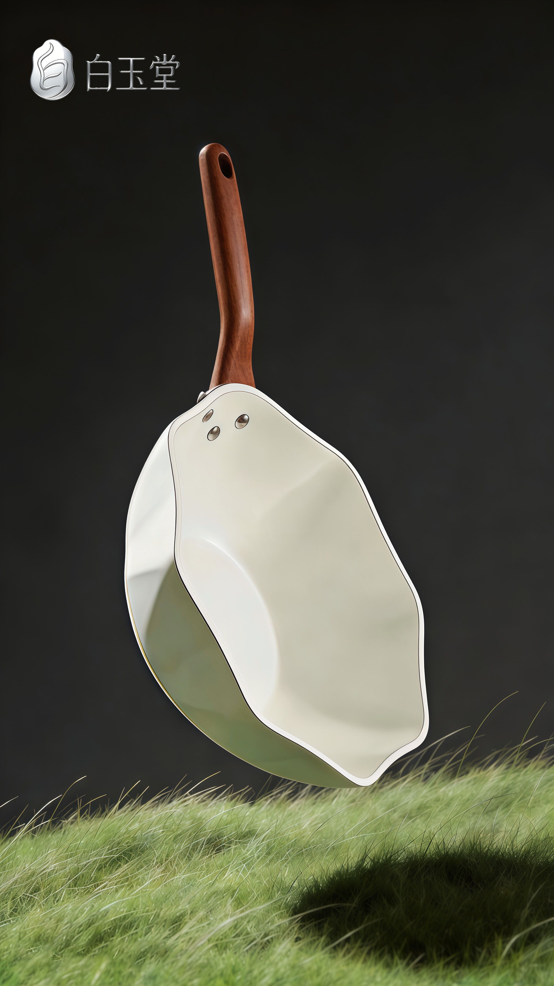 AIGC，Kitchenware，ceramic non-stick pan，white，Original Brand Design，Log handle，