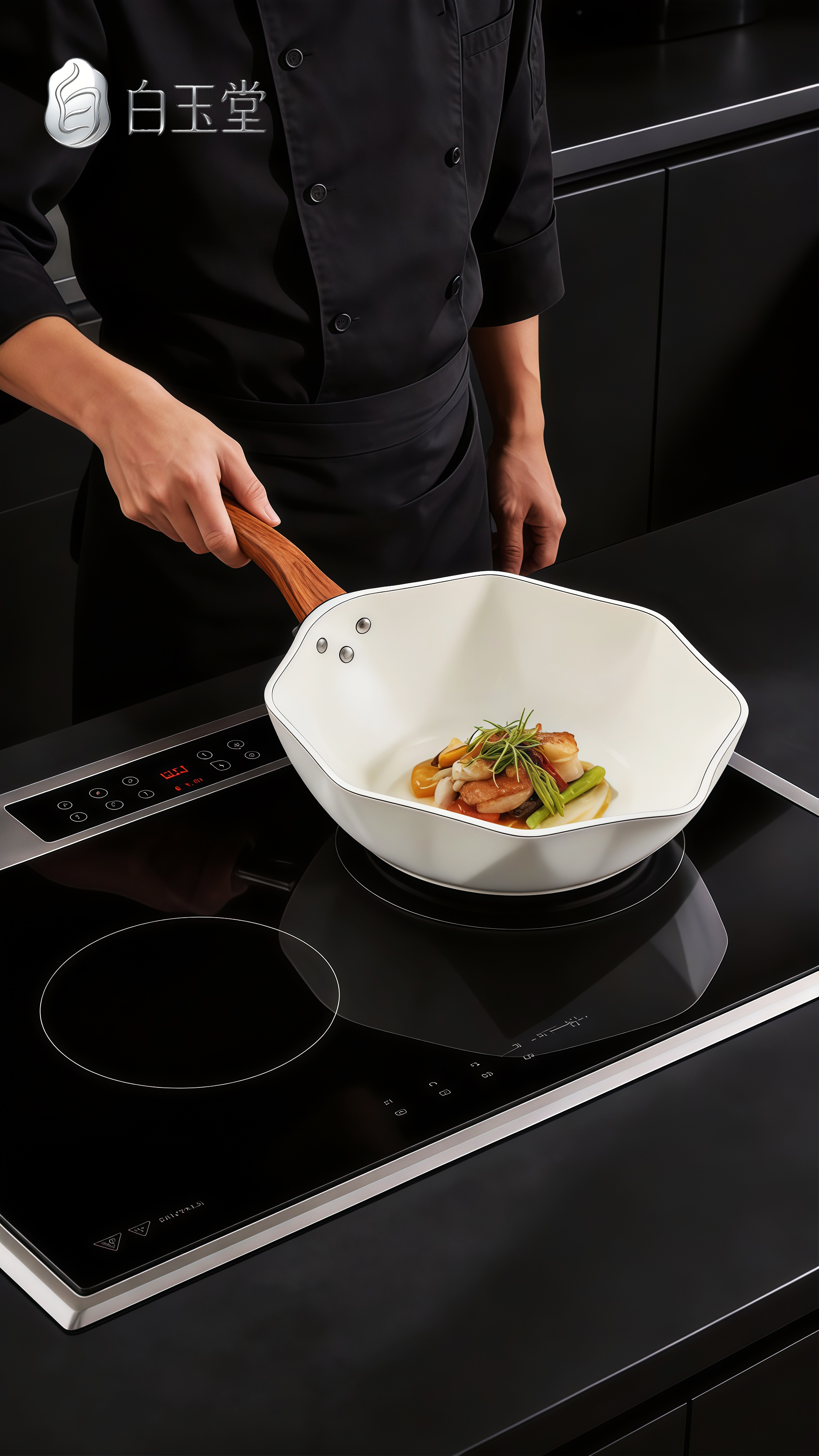 AIGC，Kitchenware，ceramic non-stick pan，white，Original Brand Design，Log handle，