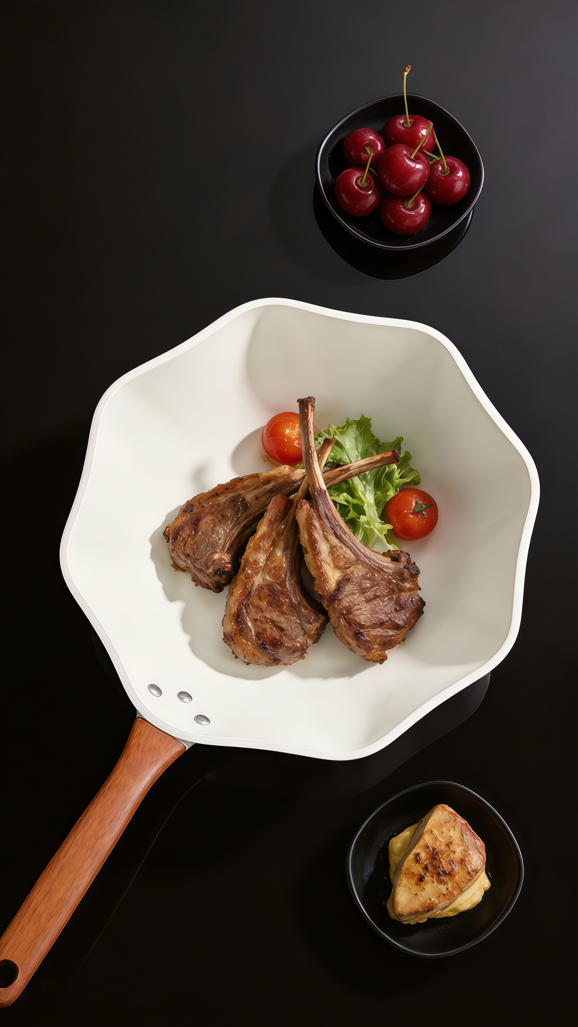 AIGC，Kitchenware，ceramic non-stick pan，white，Original Brand Design，Log handle，