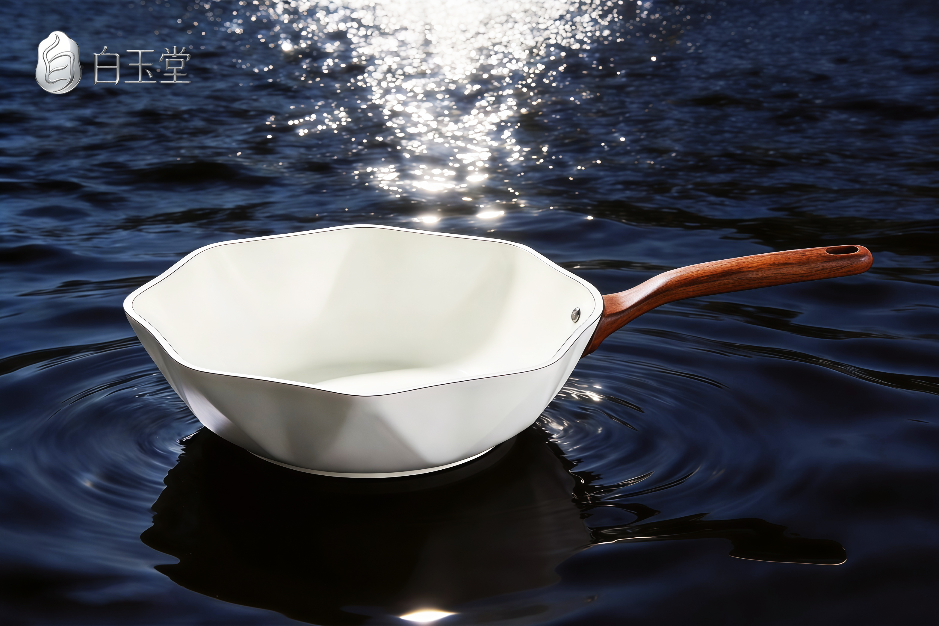 AIGC，Kitchenware，ceramic non-stick pan，white，Original Brand Design，Log handle，