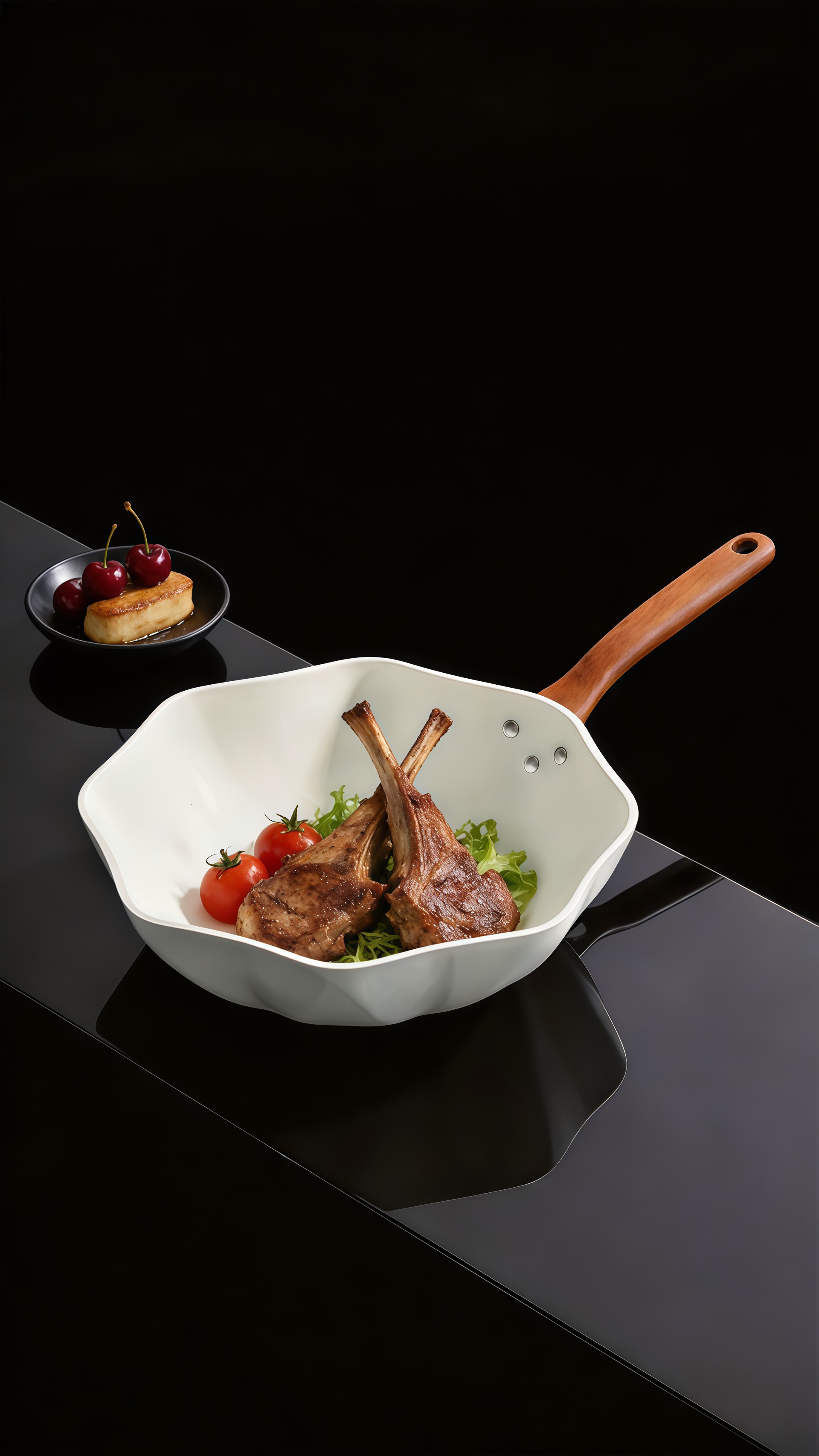 AIGC，Kitchenware，ceramic non-stick pan，white，Original Brand Design，Log handle，