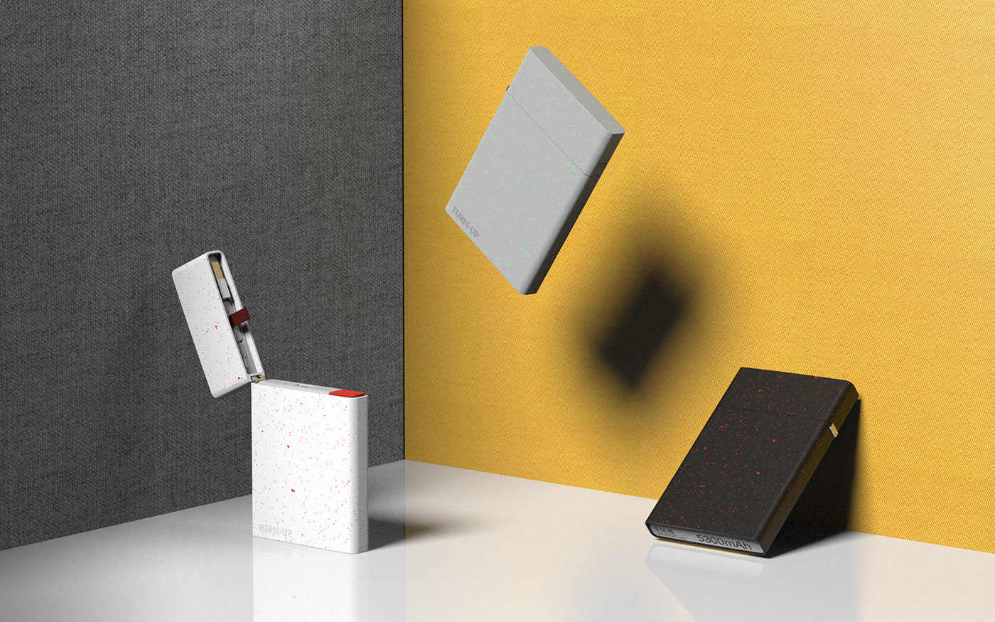 Black and white gray，Cylinder modeling，lighter，Mobile power design，