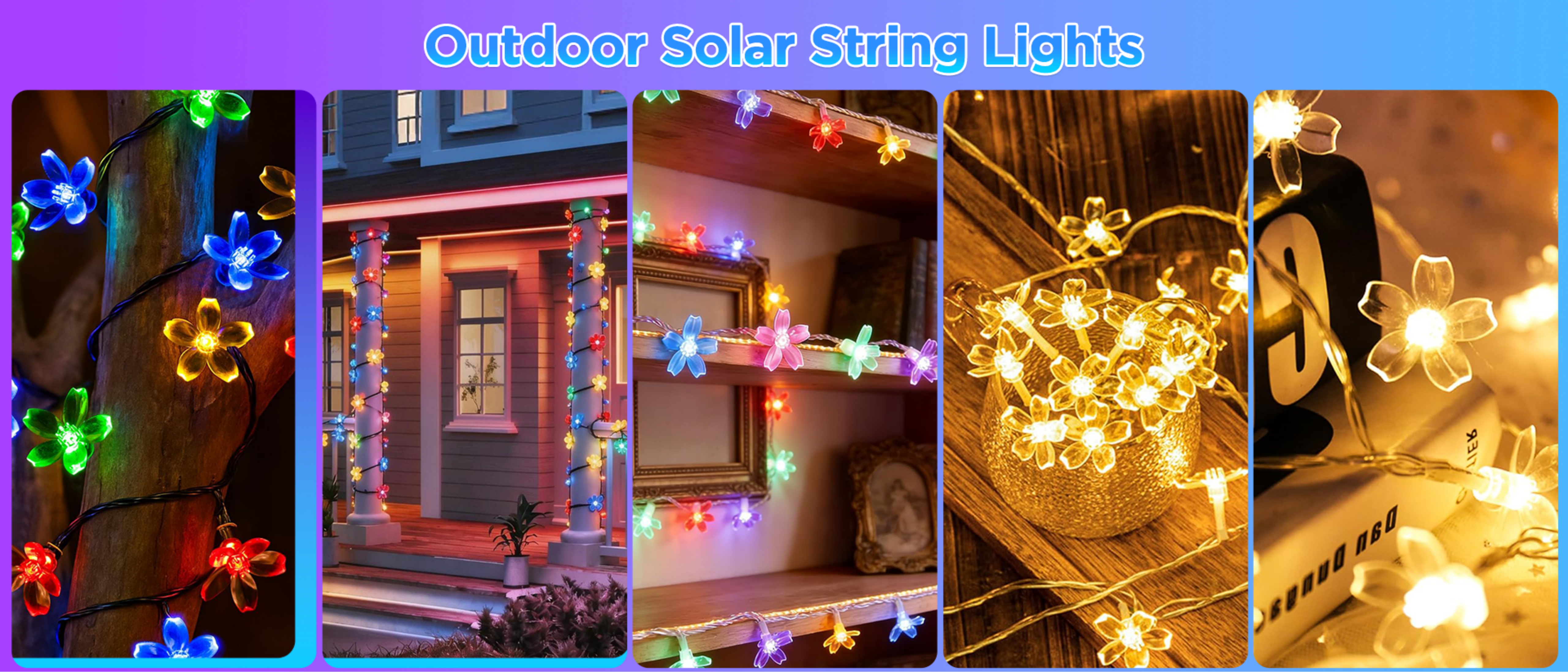 Solar-powered colorful string lights，solar light string，Festival light string，