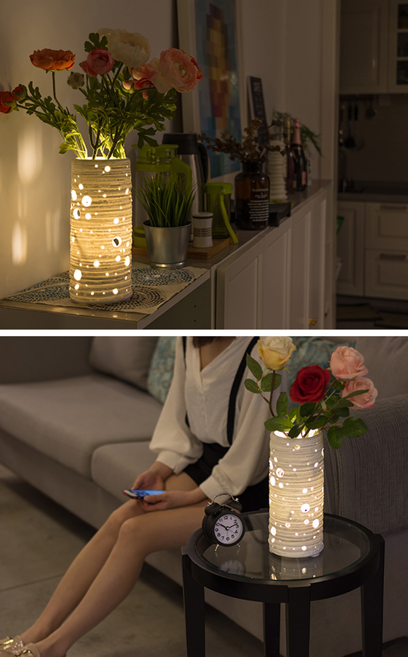 Floral apparatus，ceramics，Night light，Desk lamp，