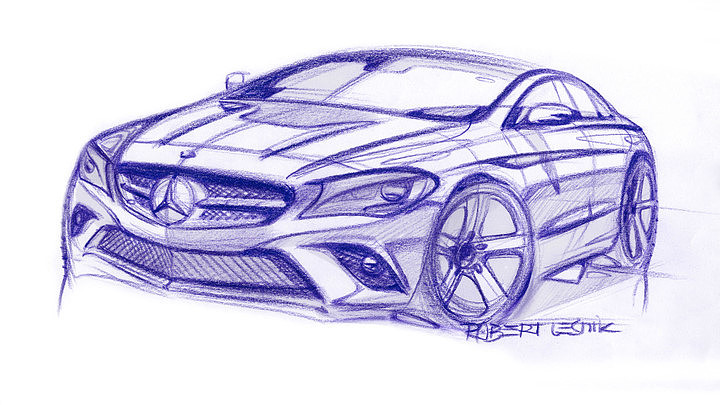 Car concept car，Benz，Hand drawn，Interior，
