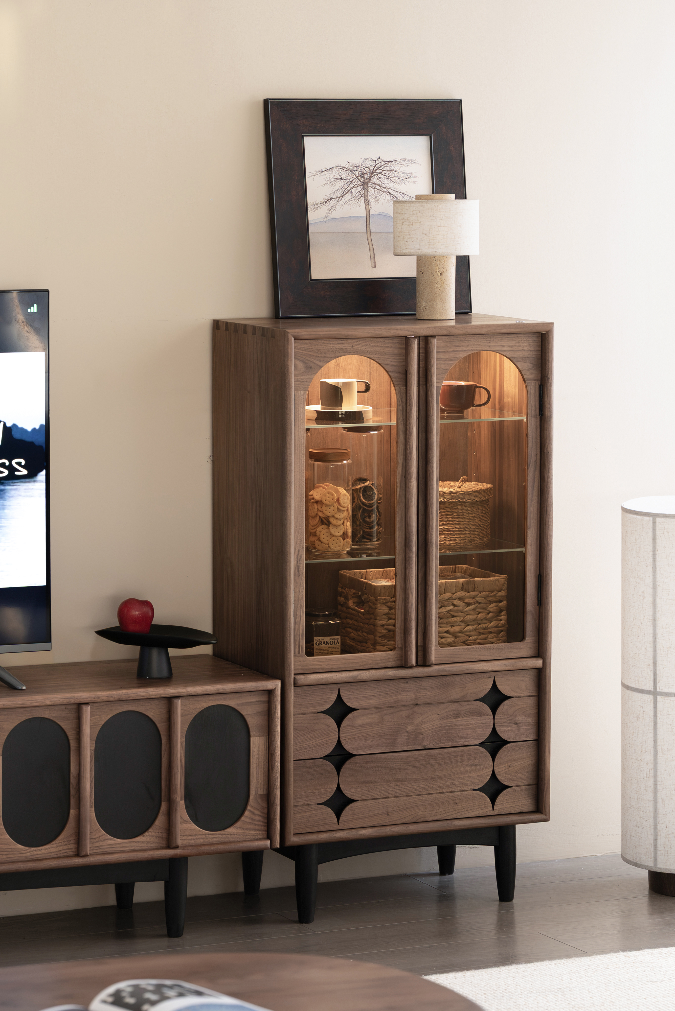 Original design，furniture design ，Residential Furniture，Solid wood furniture，Black walnut furniture，Side cabinet，