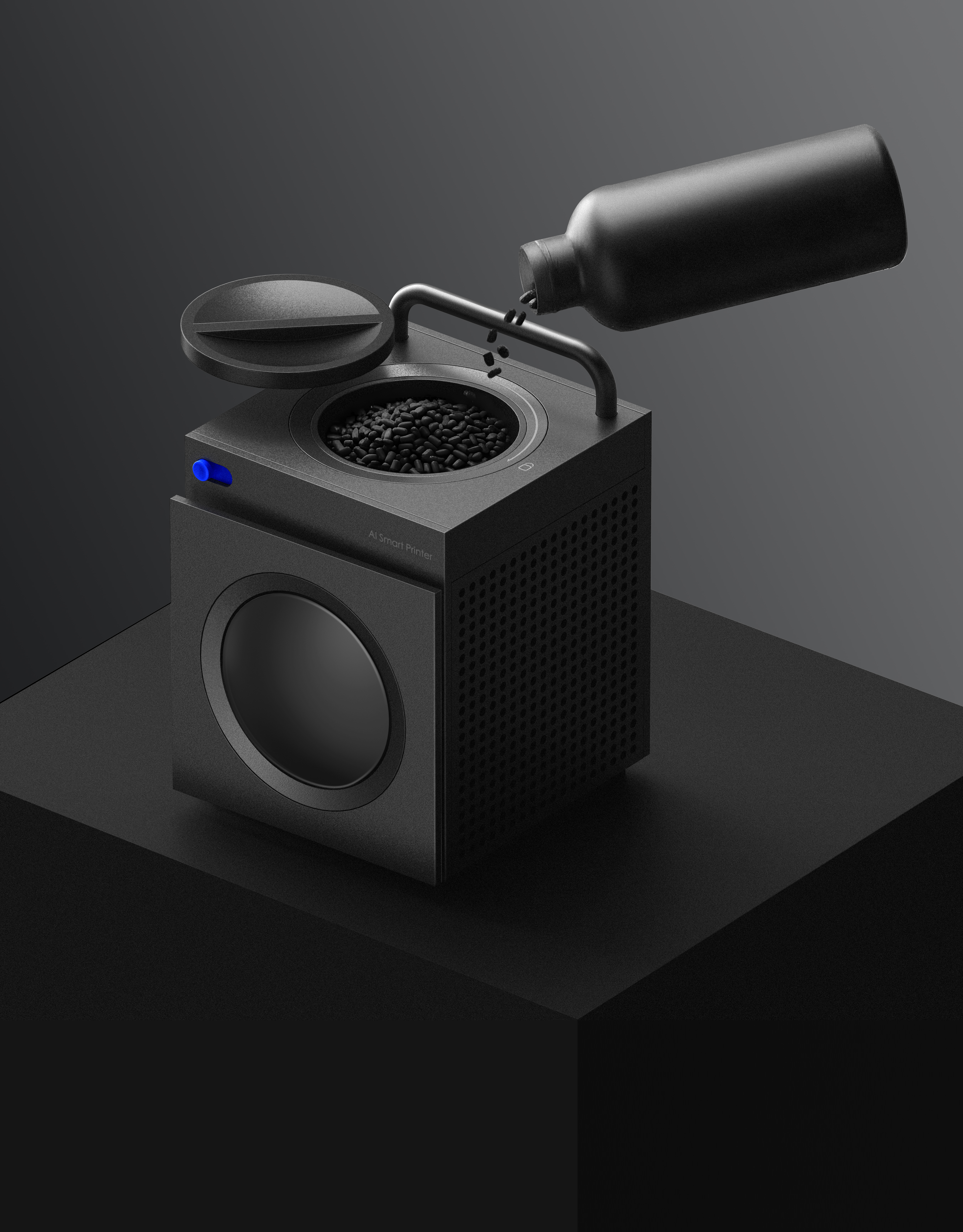 3D printer, AI, minimalist，