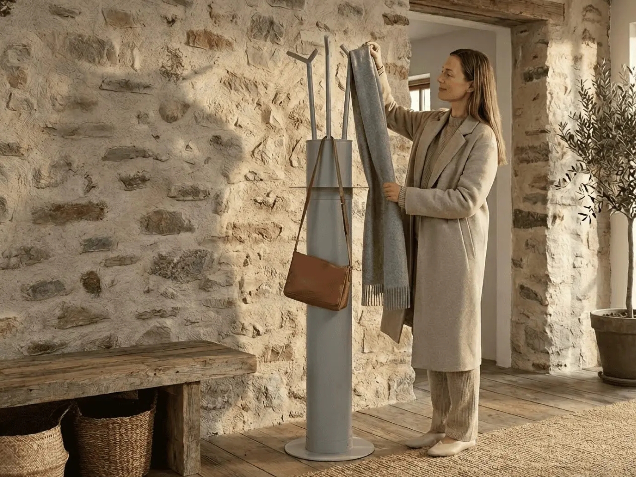 Walking Coat Rack，Multi-functional coat rack，detachable cane，two-in-one，