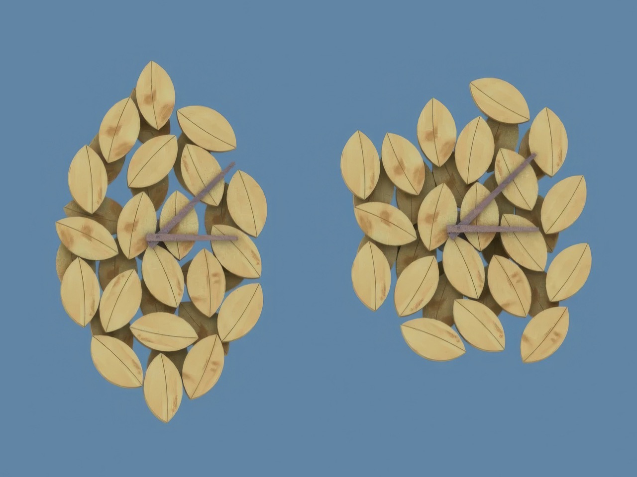 Foglie wall clock，Pine clock，Hand carving，leaf，