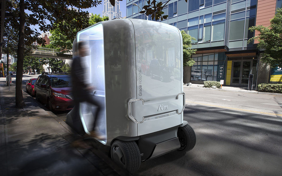 conceptual design，Driverless medical vehicle，white，