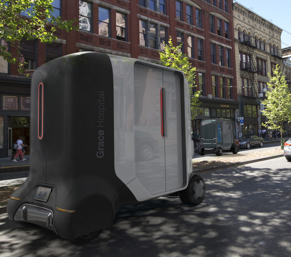 conceptual design，Driverless medical vehicle，white，