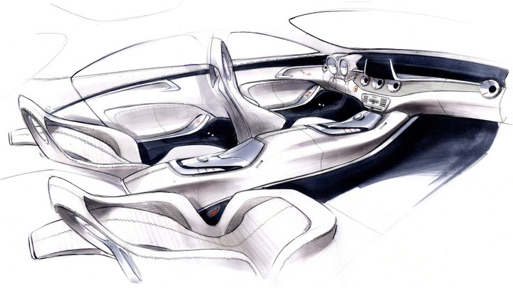 Car concept car，Benz，Hand drawn，Interior，