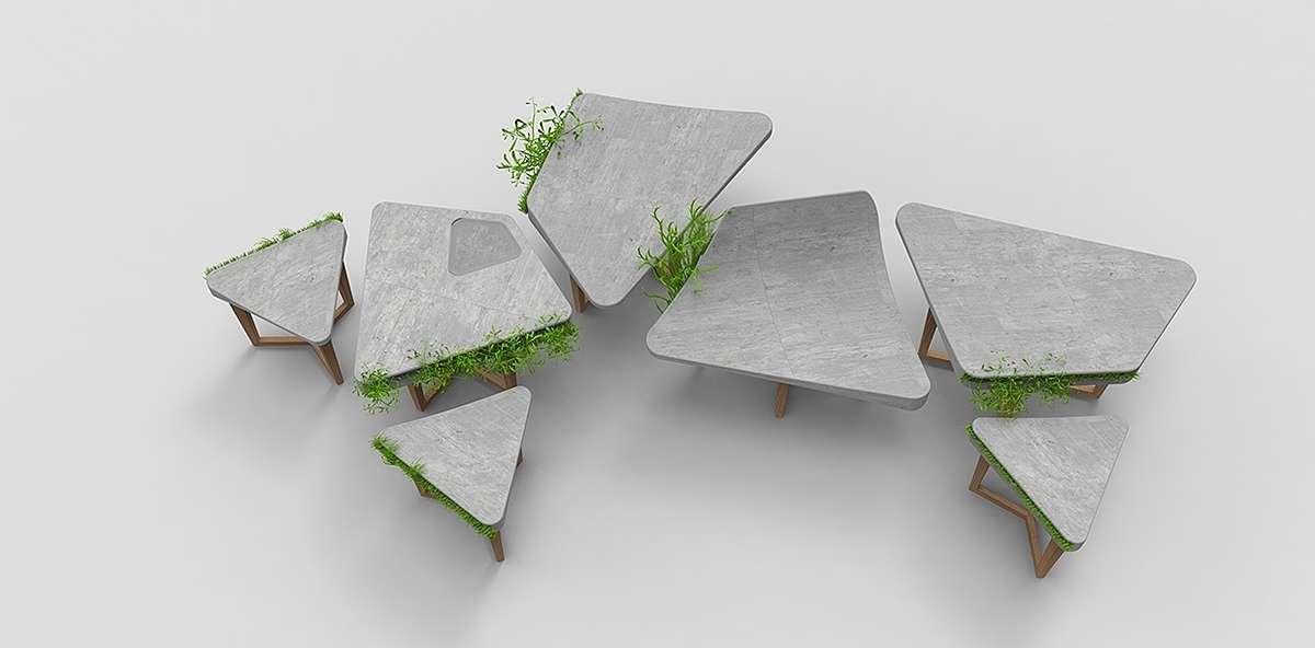 小清新，水泥，植物，座椅，公共空间，