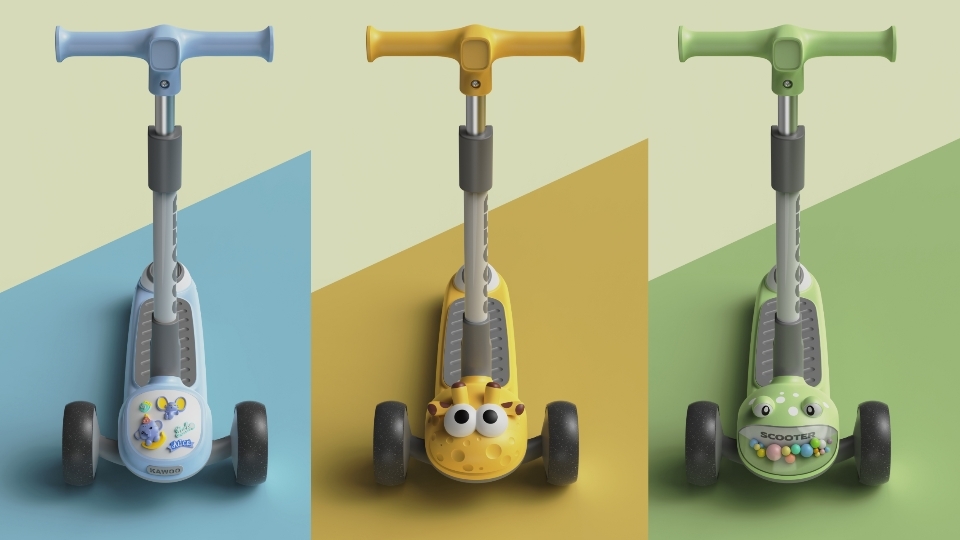 Children's scooter with interchangeable head，