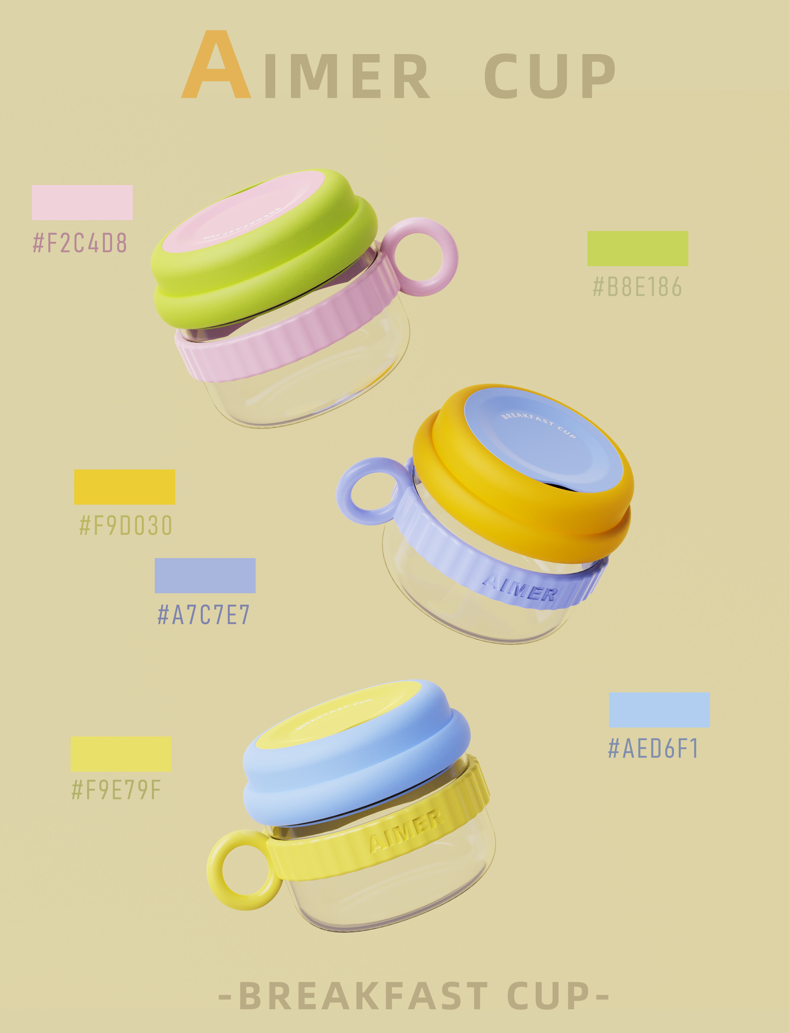 Oatmeal cup，Macarone color system，Breakfast Cup，