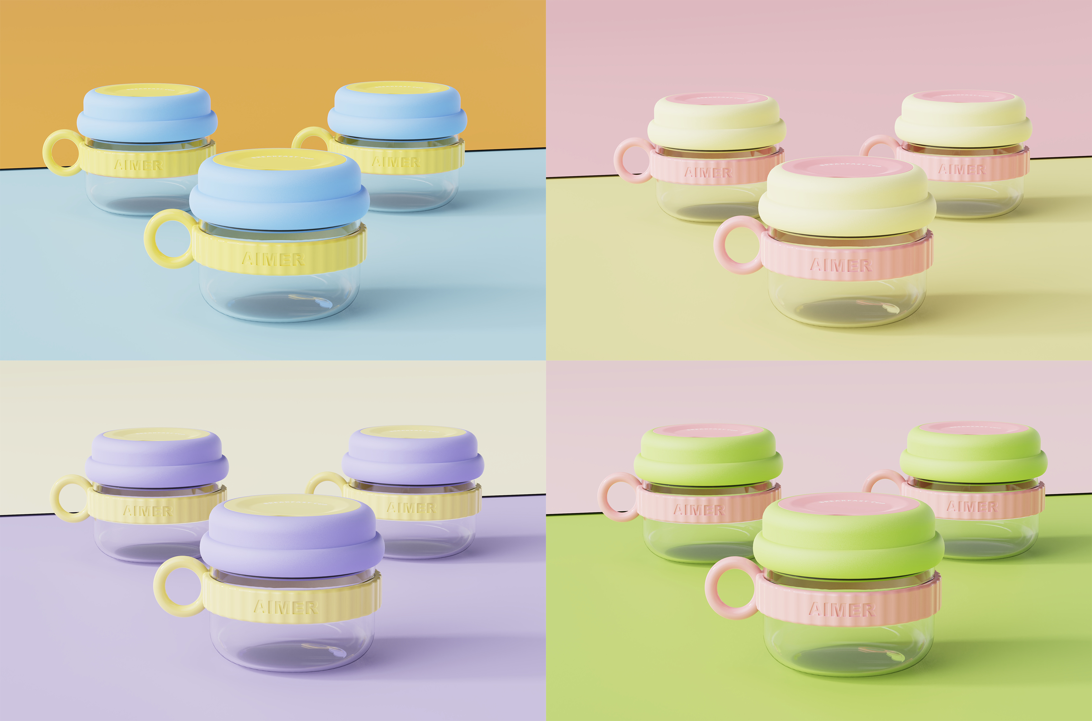 Oatmeal cup，Macarone color system，Breakfast Cup，