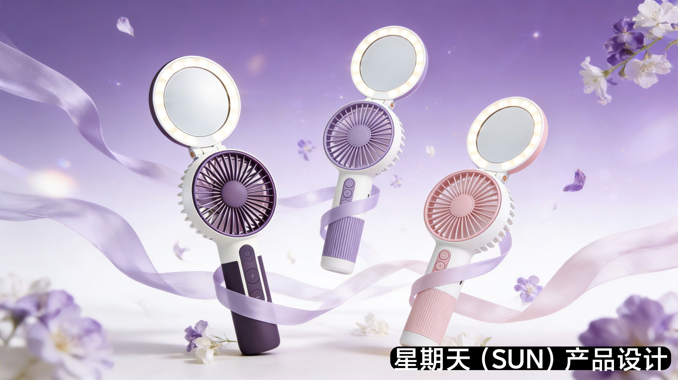 Handheld fan，Cosmetic mirror，lighting，