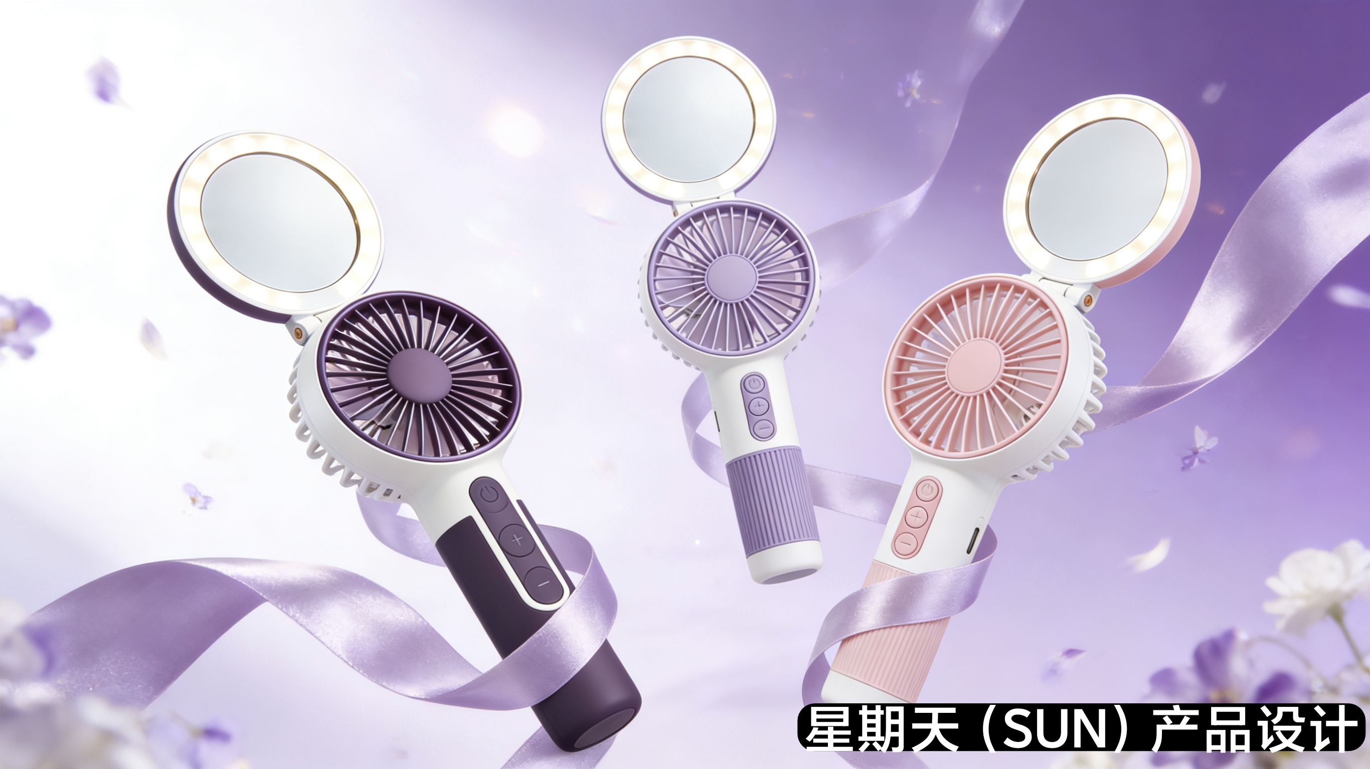 Handheld fan，Cosmetic mirror，lighting，