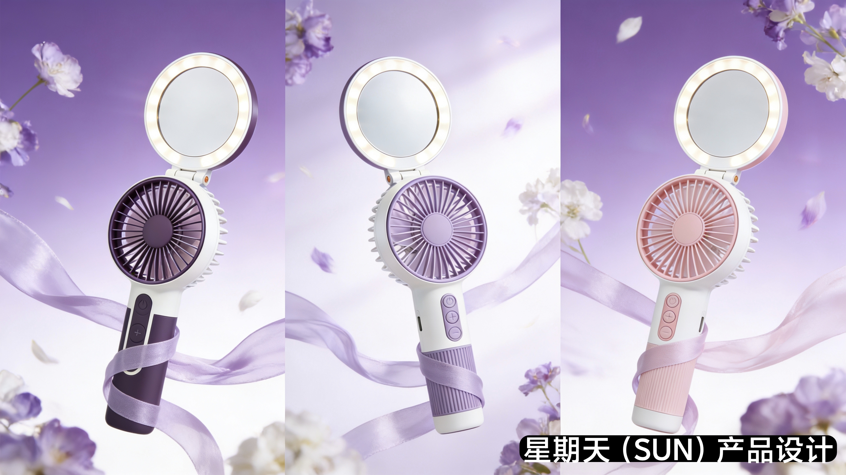 Handheld fan，Cosmetic mirror，lighting，