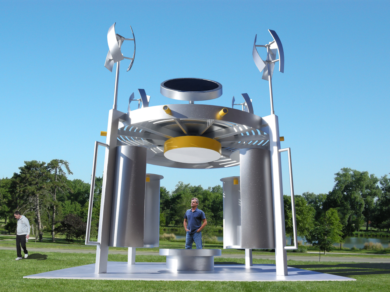 Solar pavilion，renewable energy，Campus public facilities，Wind Turbine，Green building，