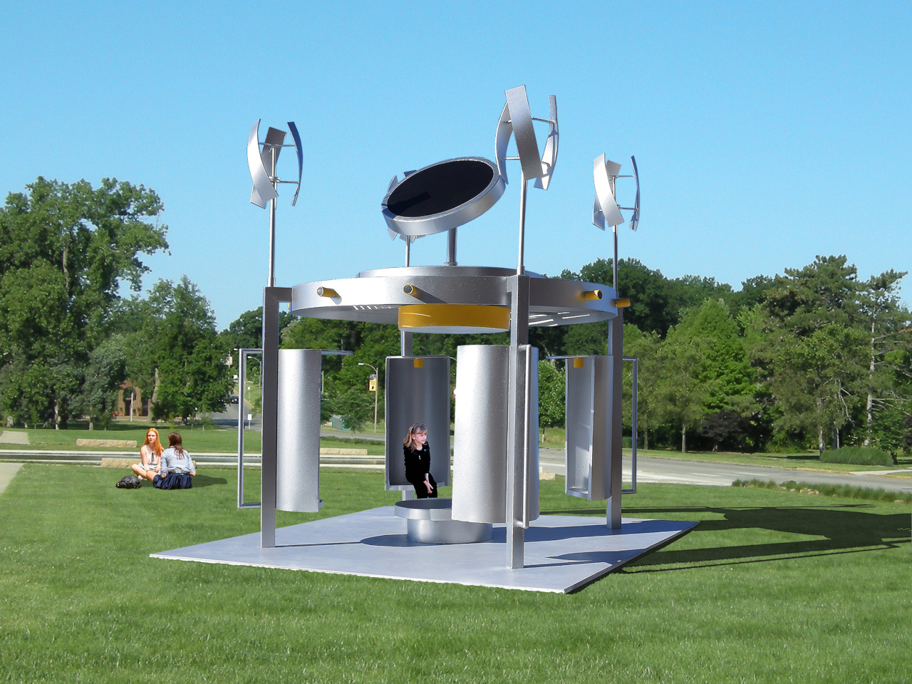 Solar pavilion，renewable energy，Campus public facilities，Wind Turbine，Green building，