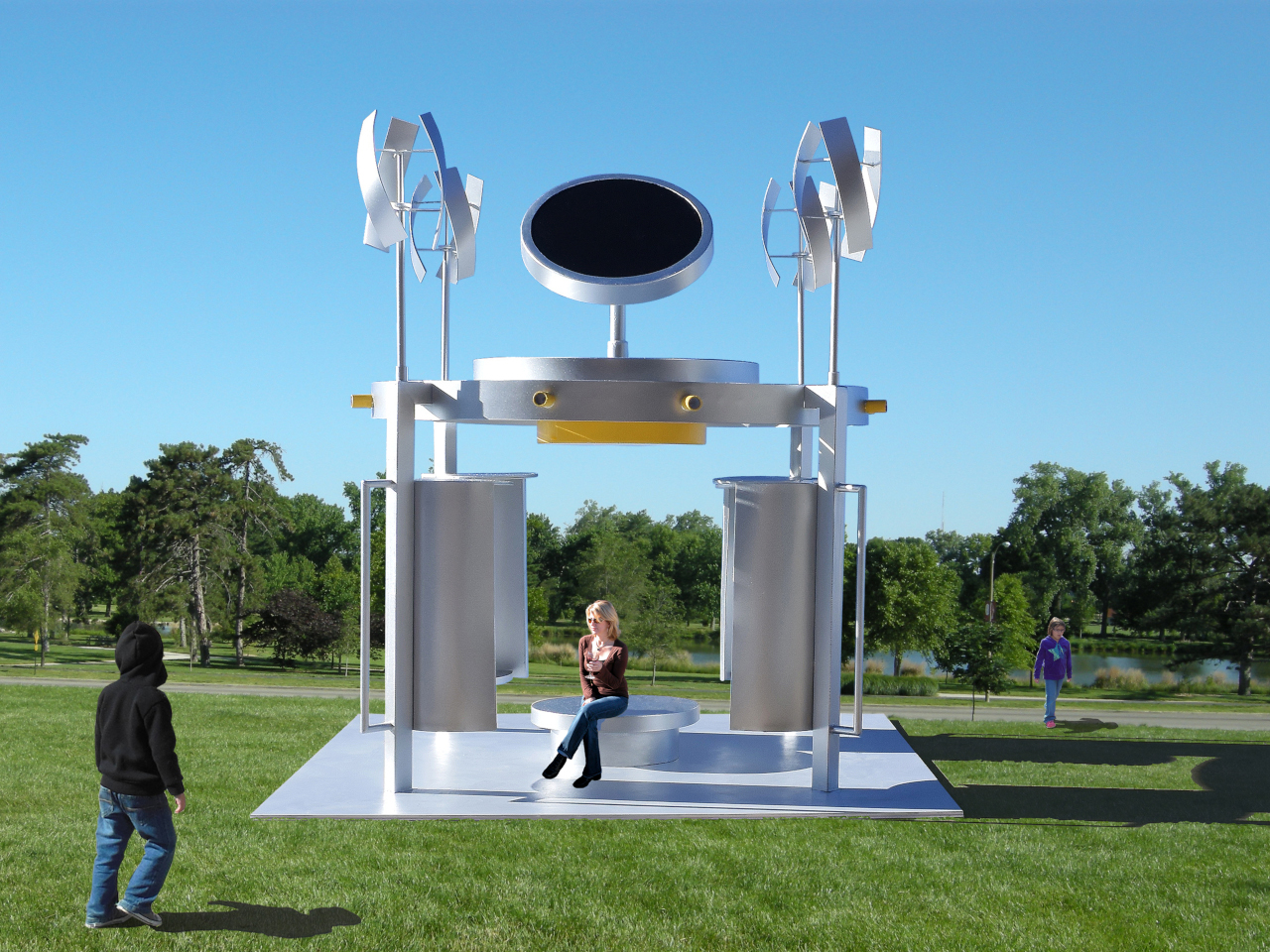 Solar pavilion，renewable energy，Campus public facilities，Wind Turbine，Green building，