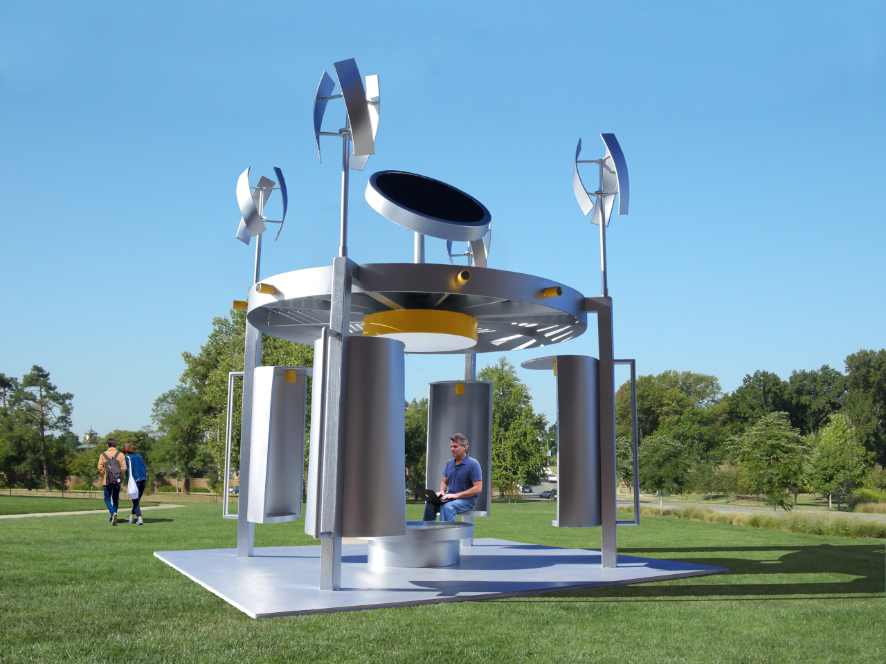 Solar pavilion，renewable energy，Campus public facilities，Wind Turbine，Green building，