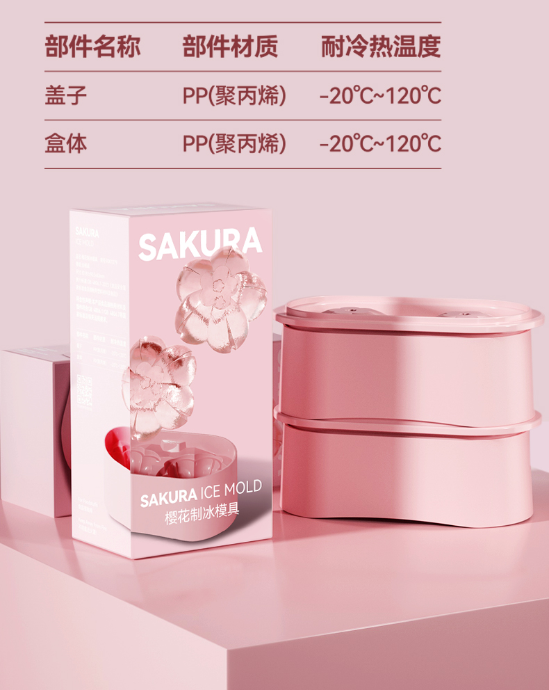 Sakura shape，Pink Summer，Easy to add water，Good demoulding，Two balls，Stackable，Long time does not melt，Lebo Lebo，