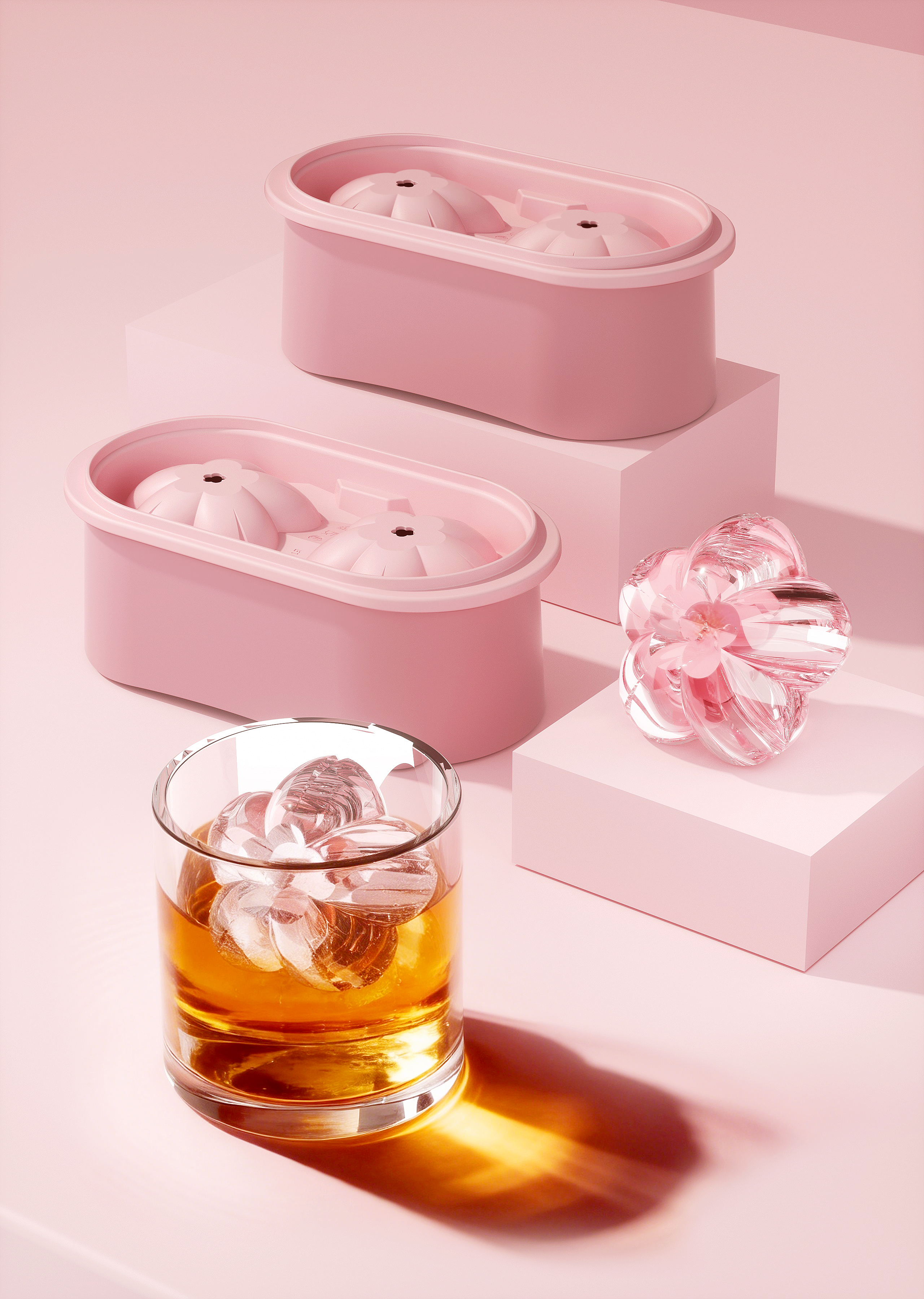 Sakura shape，Pink Summer，Easy to add water，Good demoulding，Two balls，Stackable，Long time does not melt，Lebo Lebo，