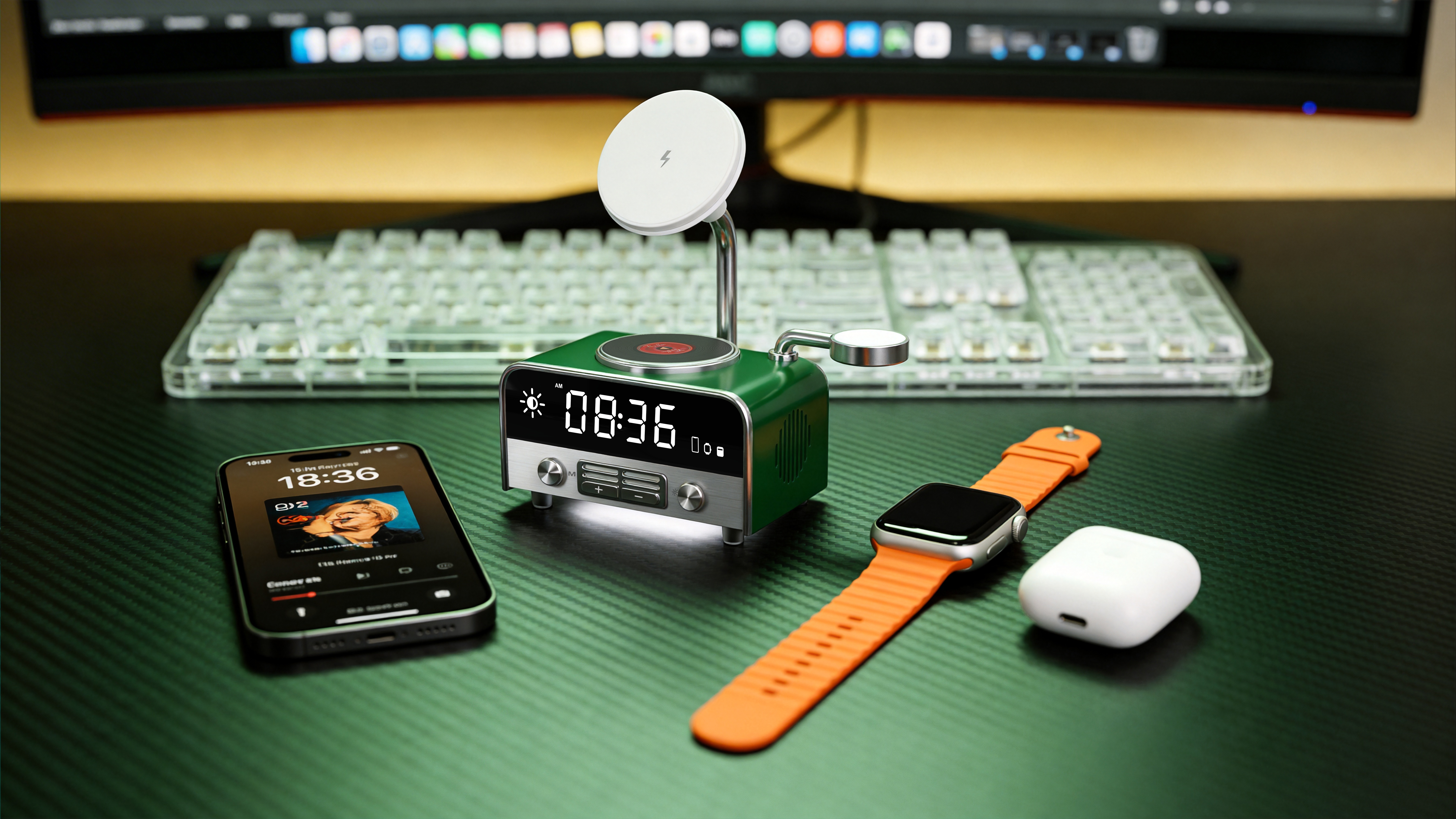 Product design, 3C digital, phonograph, wireless charge all-in-one，